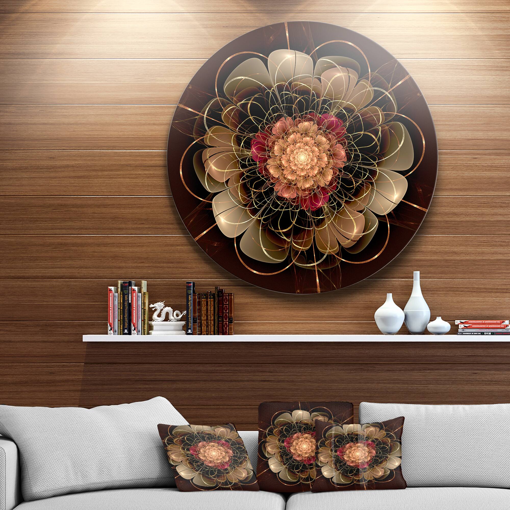 Designart - Dark Gold Red Fractal Flower Pattern' Extra Large Floral Wall Art