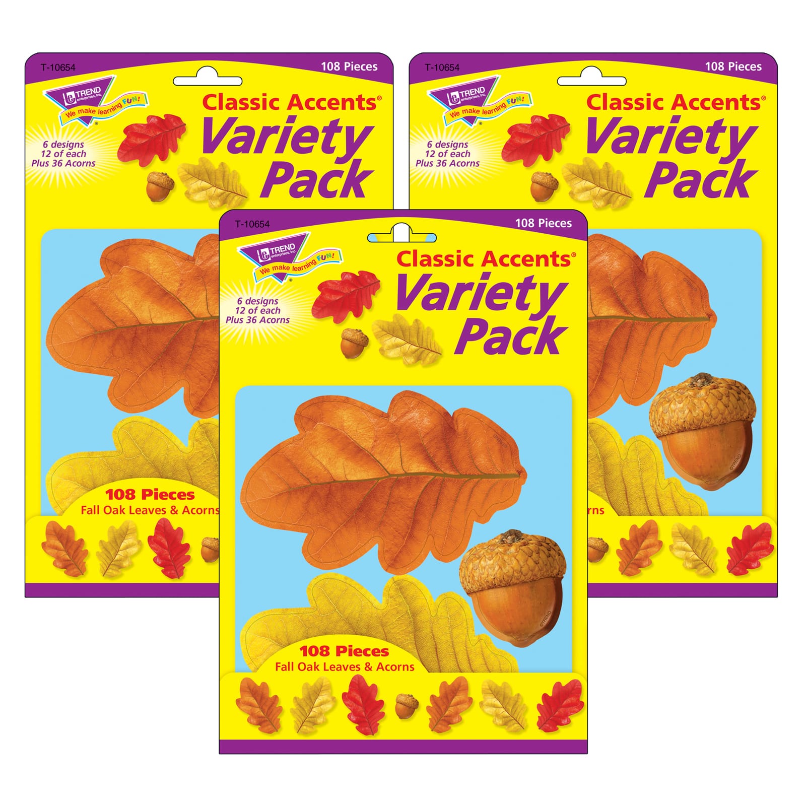 Trend Classic Accents® Fall Oak Leaves & Acorns Variety Pack, 3 Packs of 108 