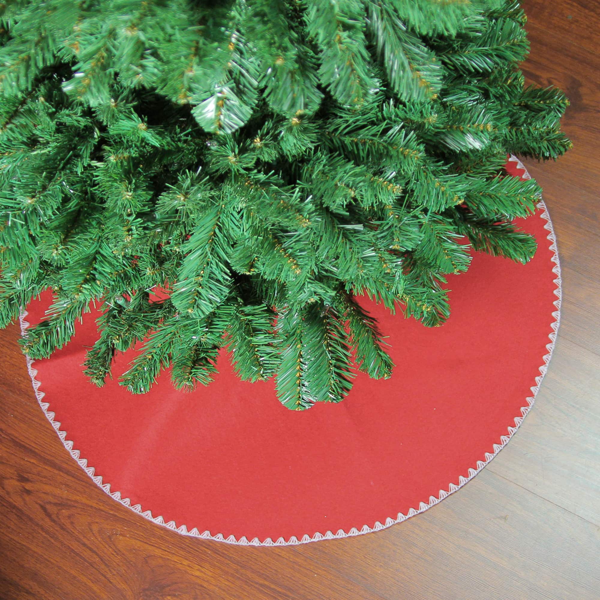 26" Christmas Traditions Cardinal Red with White Stitching Mini Tree Skirt