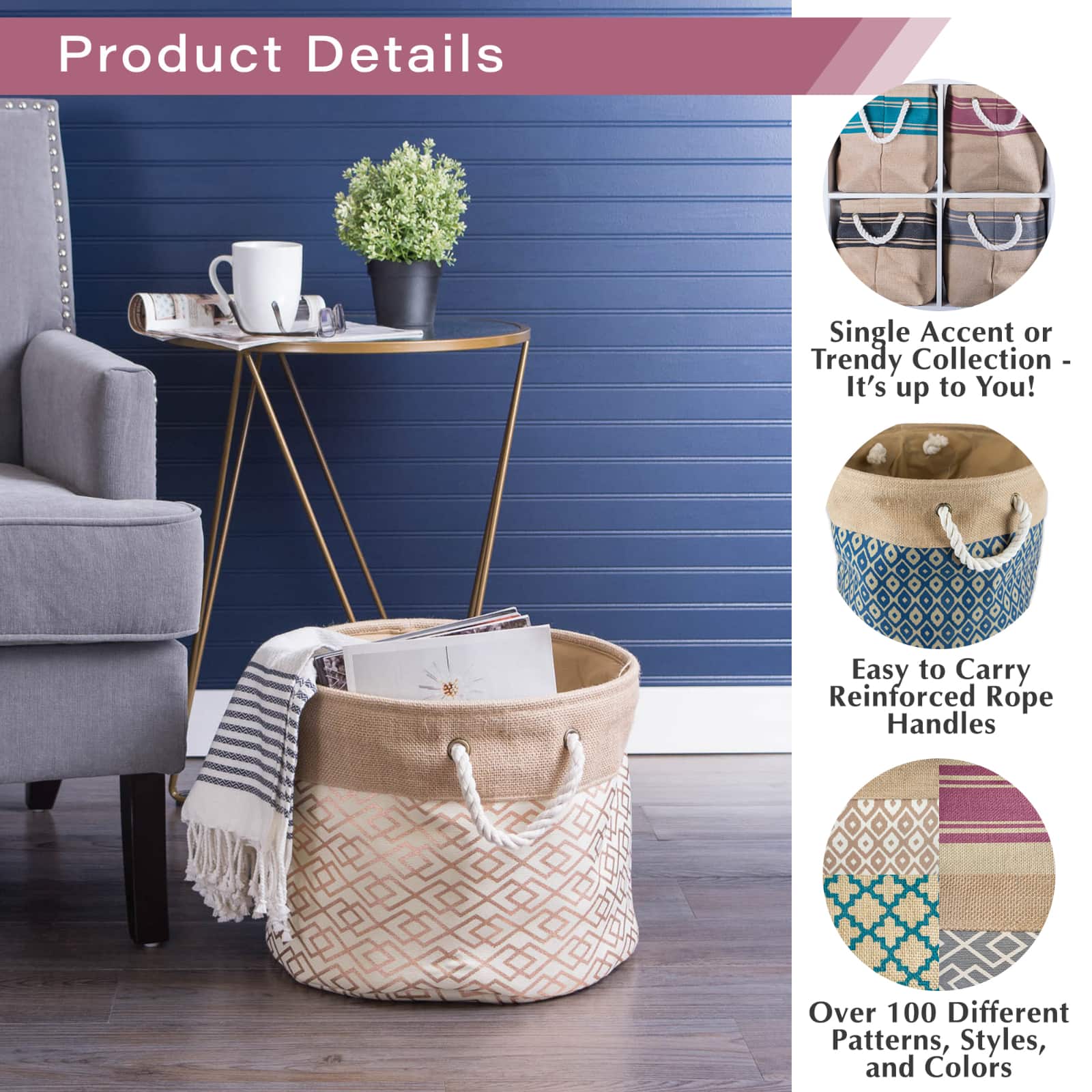 DII® 12" White Lattice Rectangle Burlap Bin
