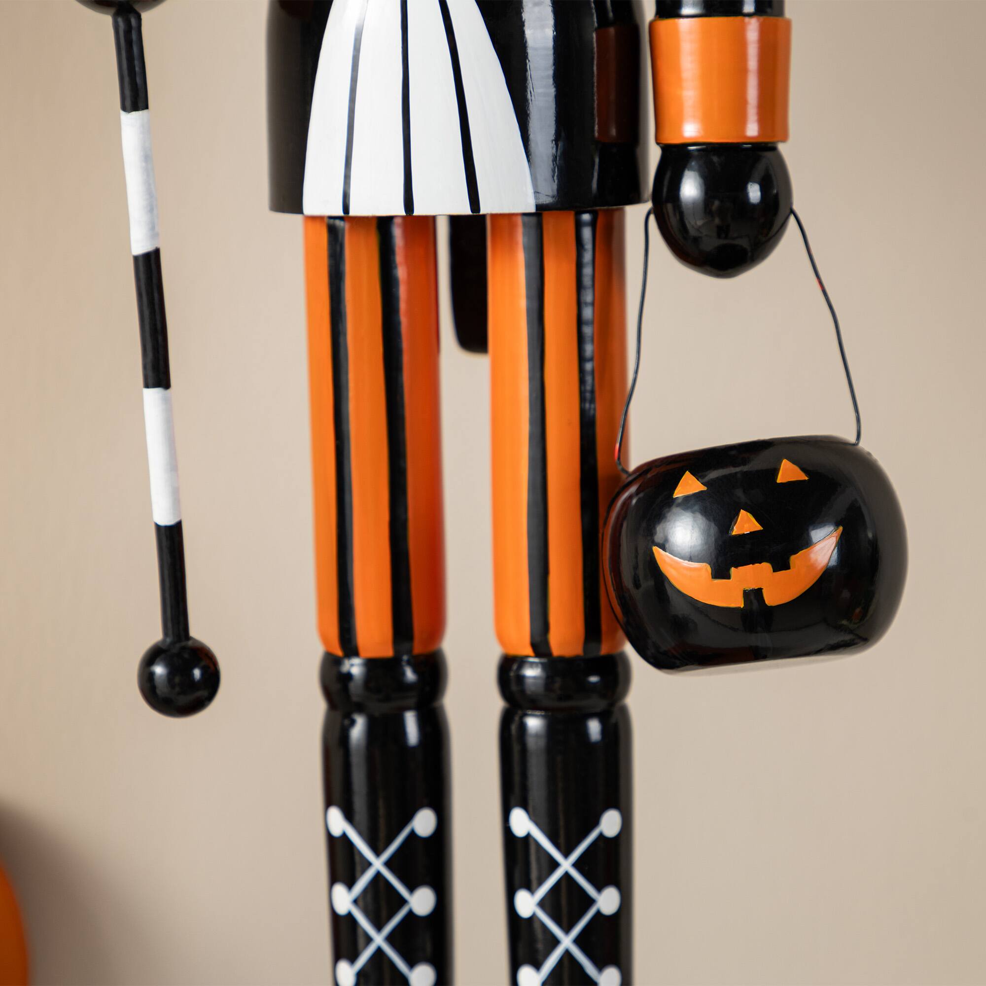 Glitzhome® 18.5"H Halloween Wooden Black Cat Nutcracker with Pumpkin Ornament