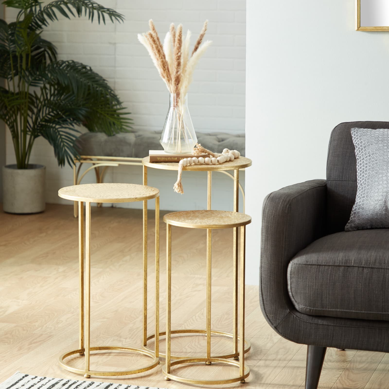 Gold Round Metal Glam Accent Table Set