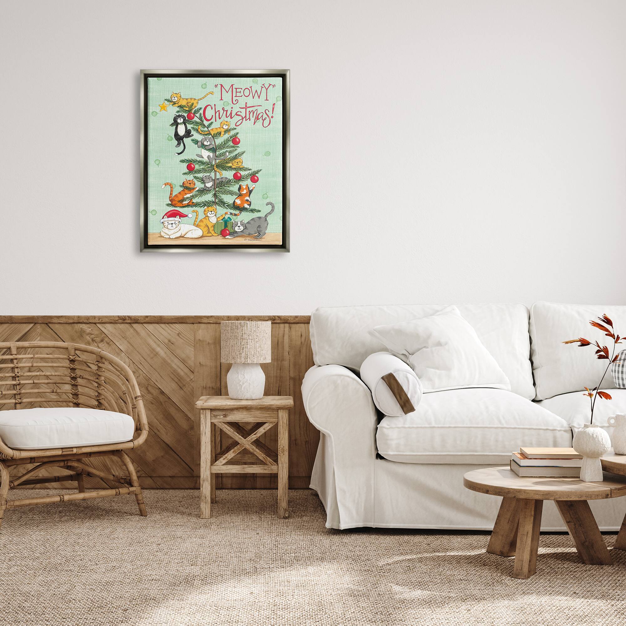 Stupell Industries Meowy Christmas Cats Framed Floater Canvas Wall Art