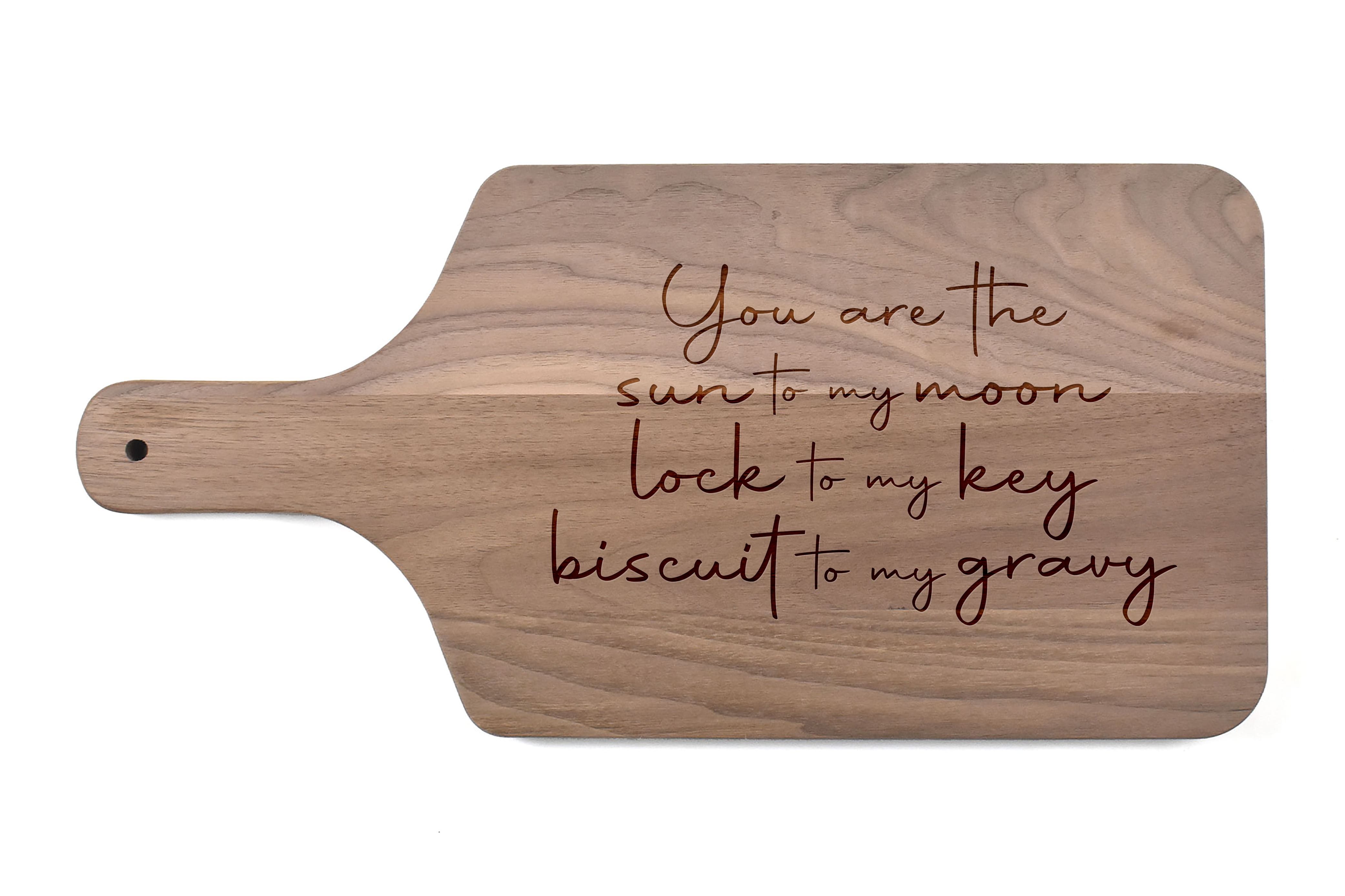 The Sun to my Moon 17" x 8" Walnut Paddle Cutting Board