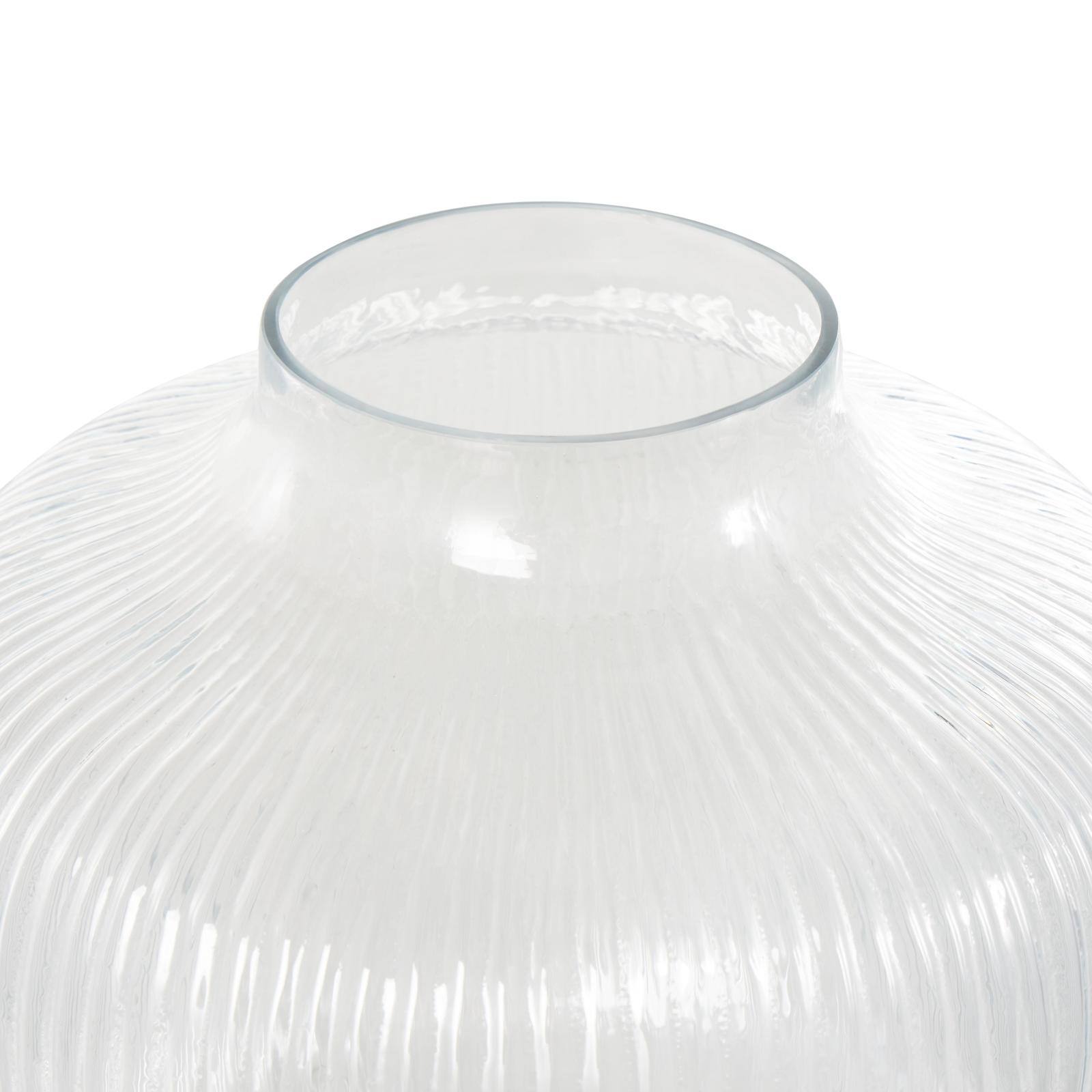 11" Clear Glass Short Round Ribbed Fluted Decorative Vase