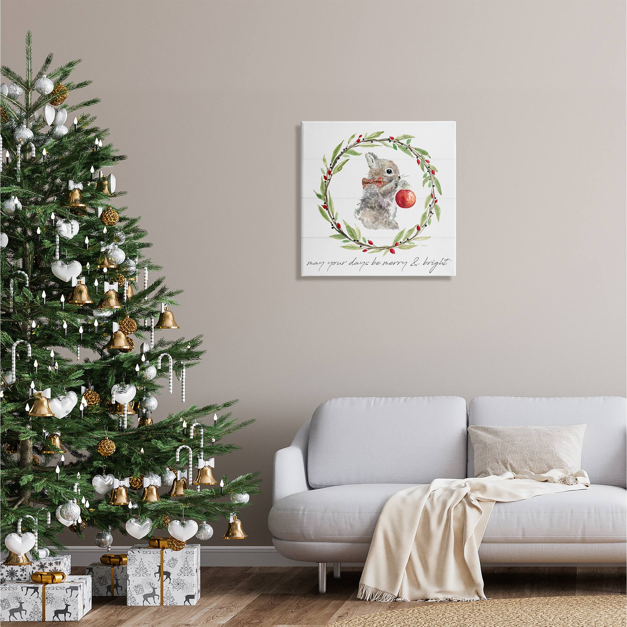 Stupell Industries Merry & Bright Bunny Wreath Canvas Wall Art