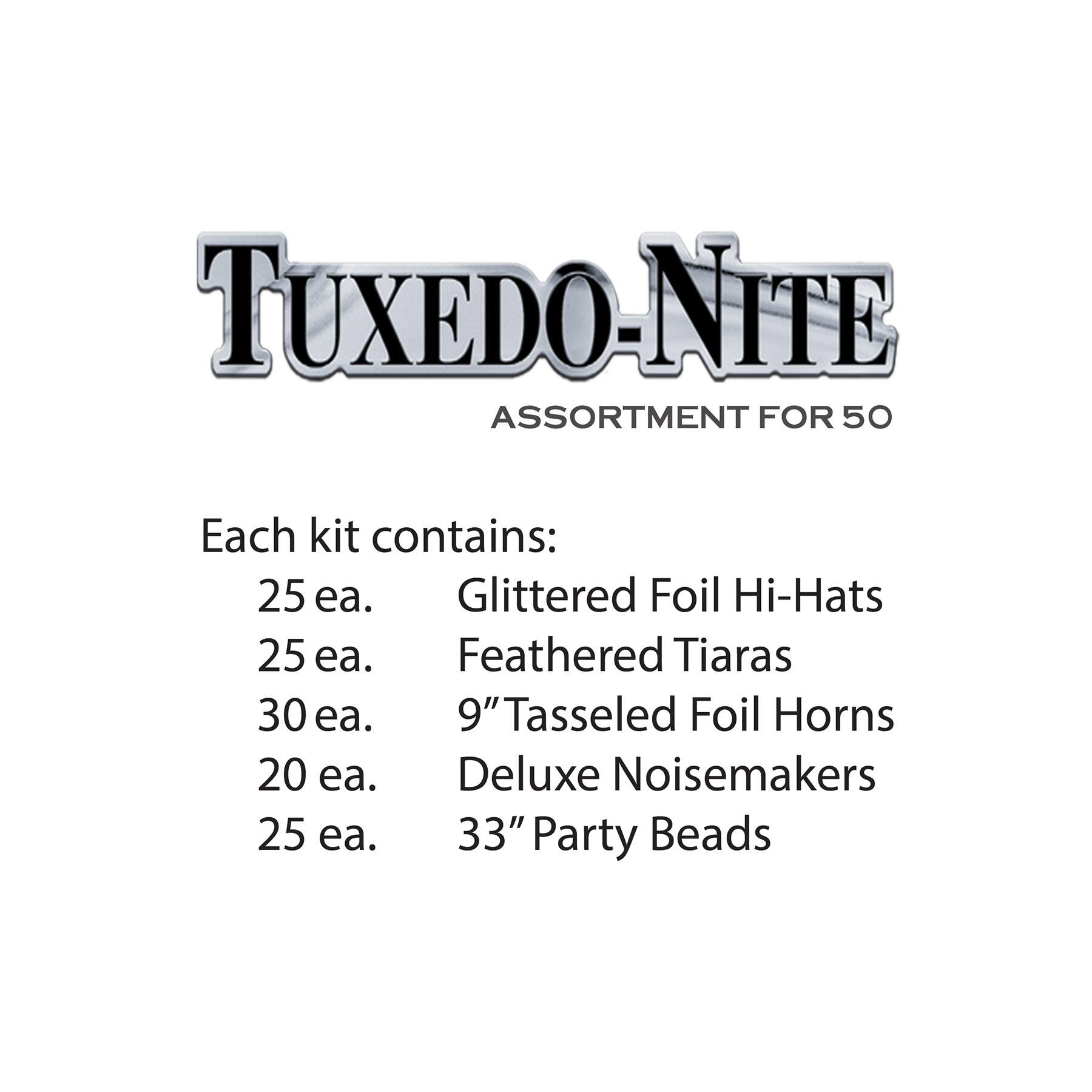 Beistle Black, White & Silver New Year Tuxedo-Nite Party Favor Kit for 50