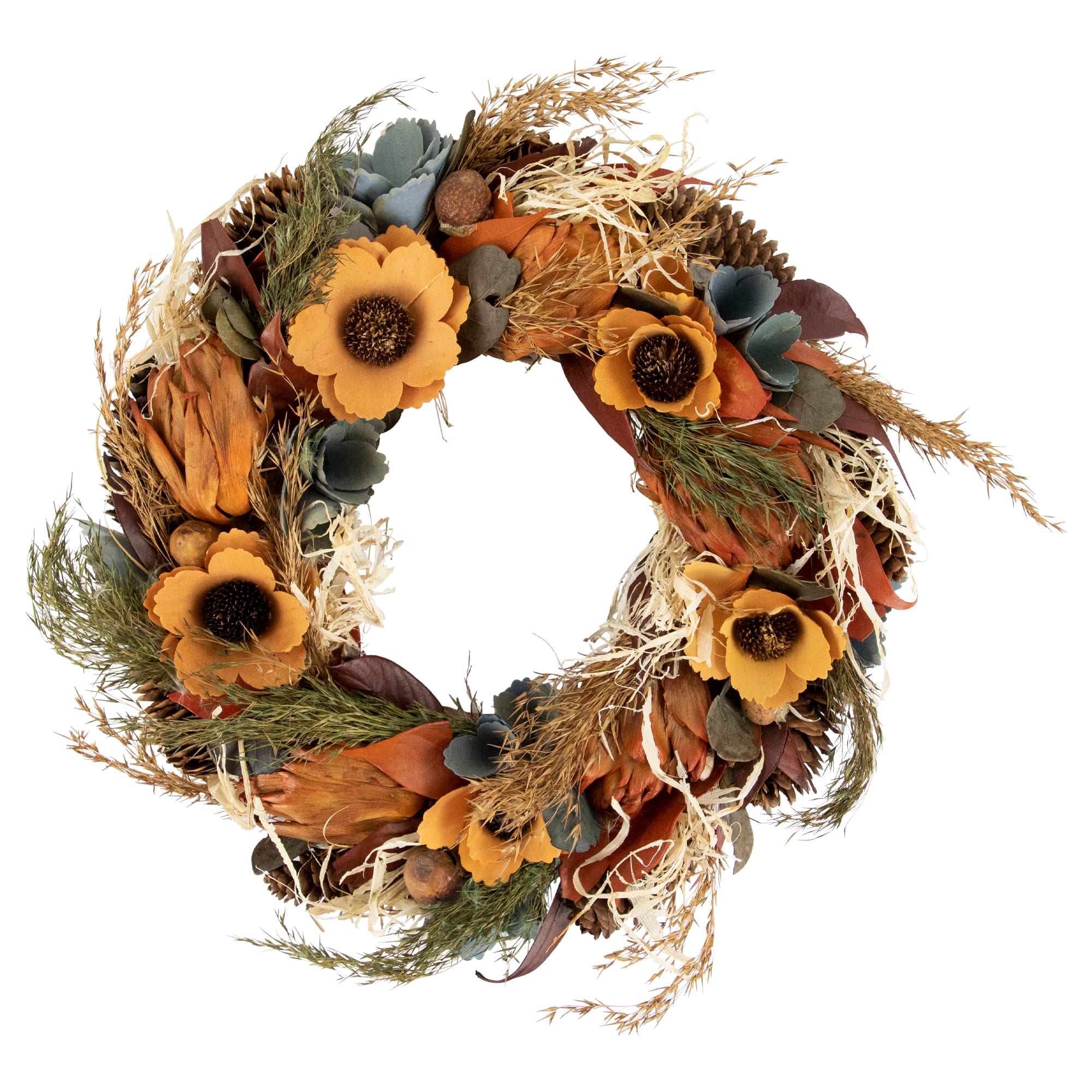 12" Sunflower & Straw Artificial Fall Harvest Wreath