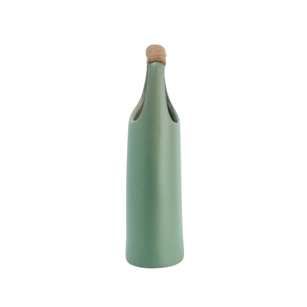 Hello Honey® Bloomingville 13.5" Mint Modern Stoneware Vase with Rattan Wrapped Handle