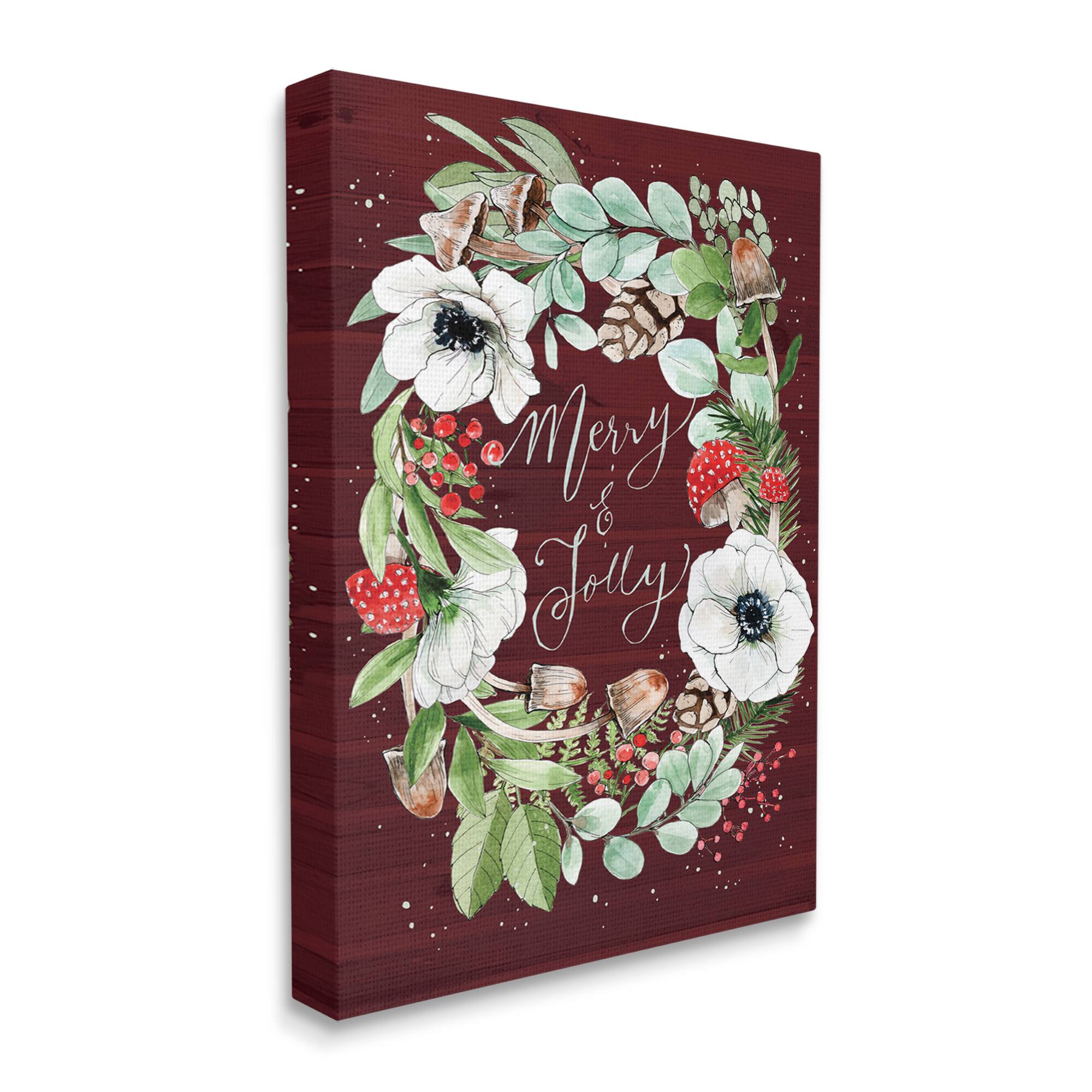 Stupell Industries Merry & Jolly Seasonal Mushroom Wreath Canvas Wall Art