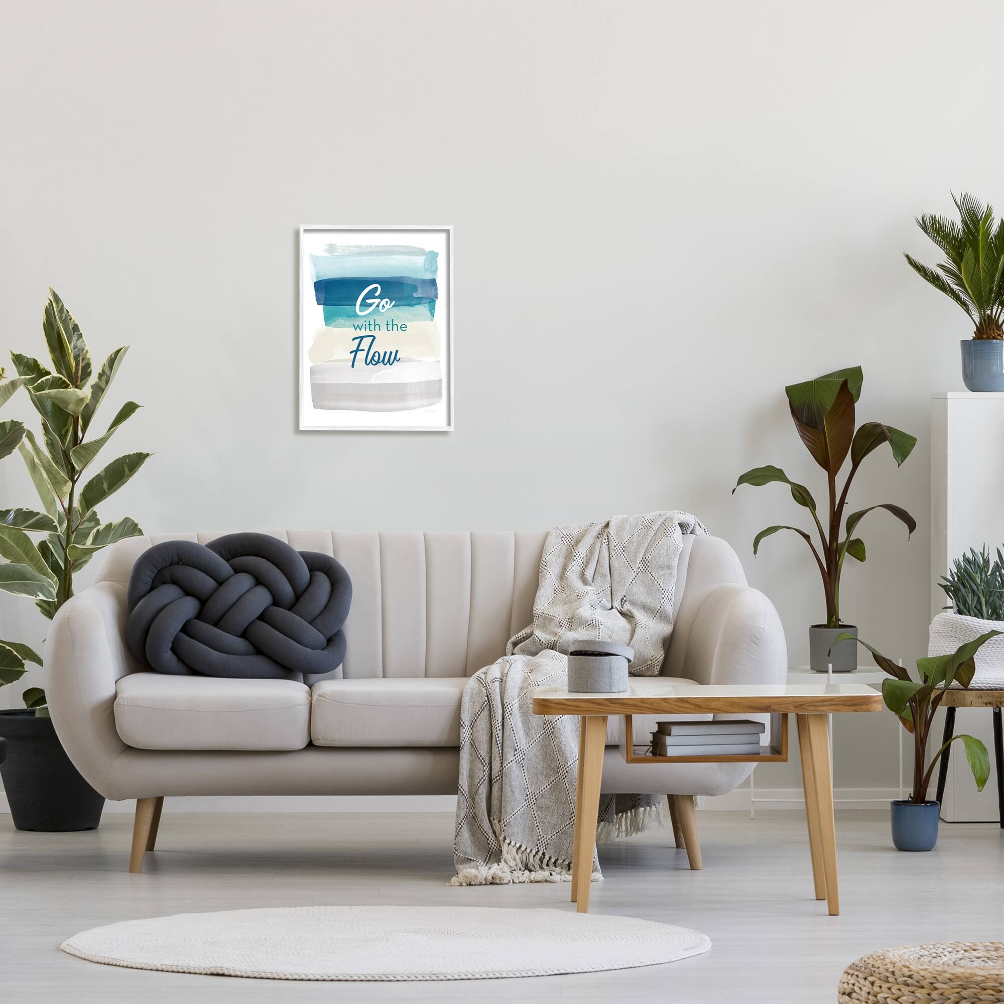 Stupell Industries Go with the Flow Nautical Beach Tone Wall Art in White Frame
