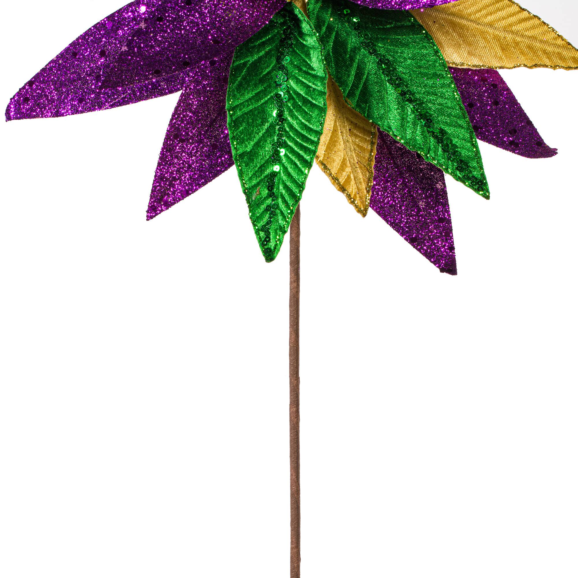 20" Mardi Gras Sequin Poinsettia Stems, 3ct.