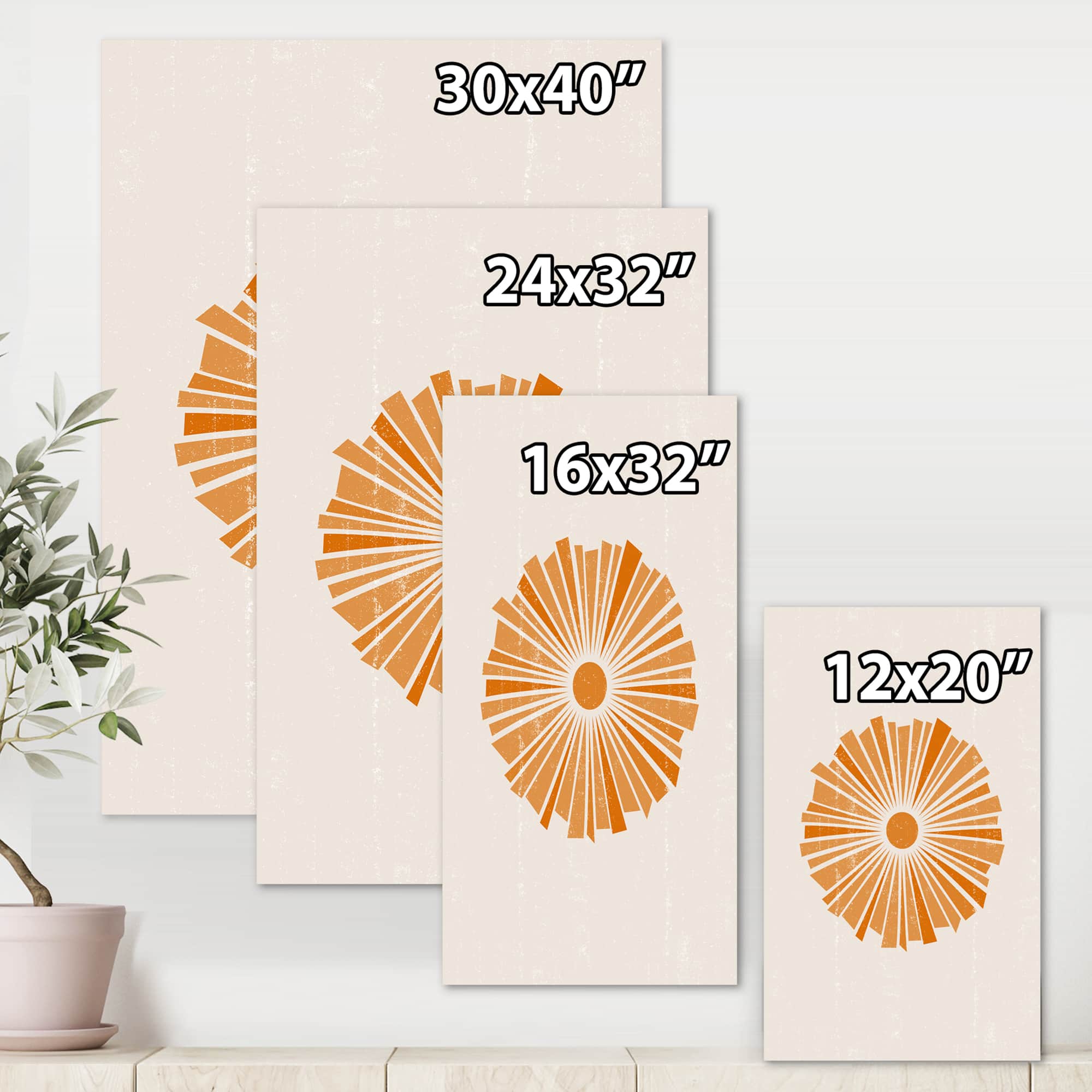 Designart - Minimal Orange Radiant Sun I - Modern Canvas Wall Art Print