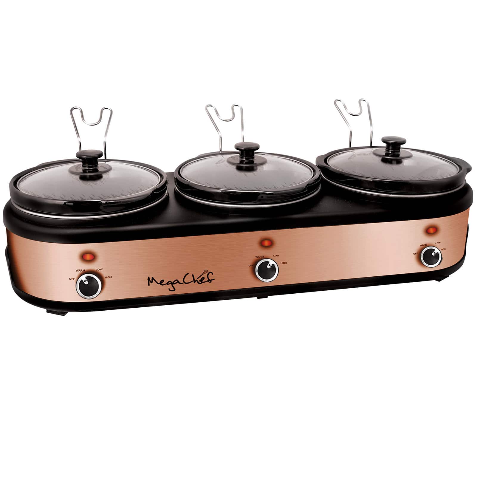 MegaChef Triple 2.5qt. Brushed Copper Slow Cooker and Buffet Server