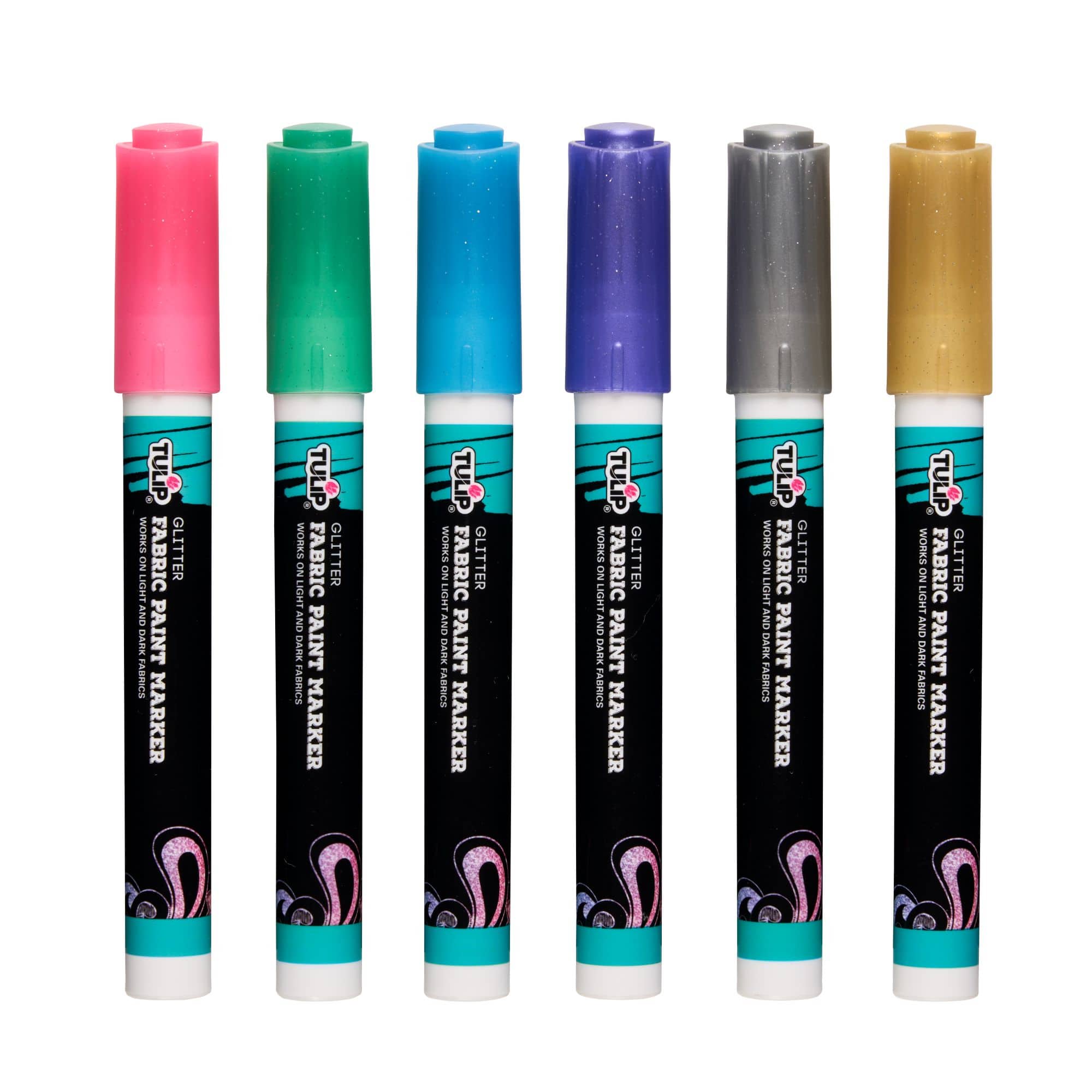 Michaels, Tulip® Glitter 6 Colour Permanent Bullet Tip Fabric Paint Marker Set – Category: Fabric Paint