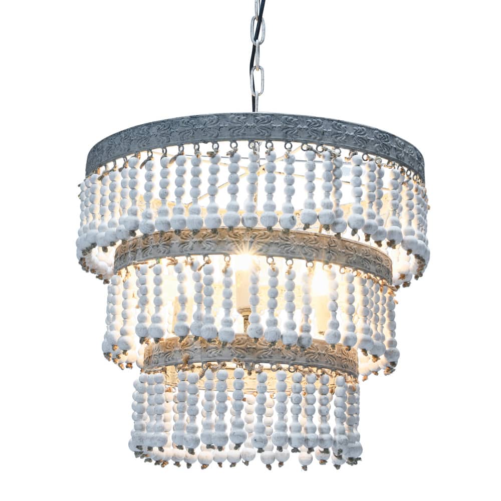 Hello Honey® 20.5" Antique White 3-Tier Wood Bead Chandelier