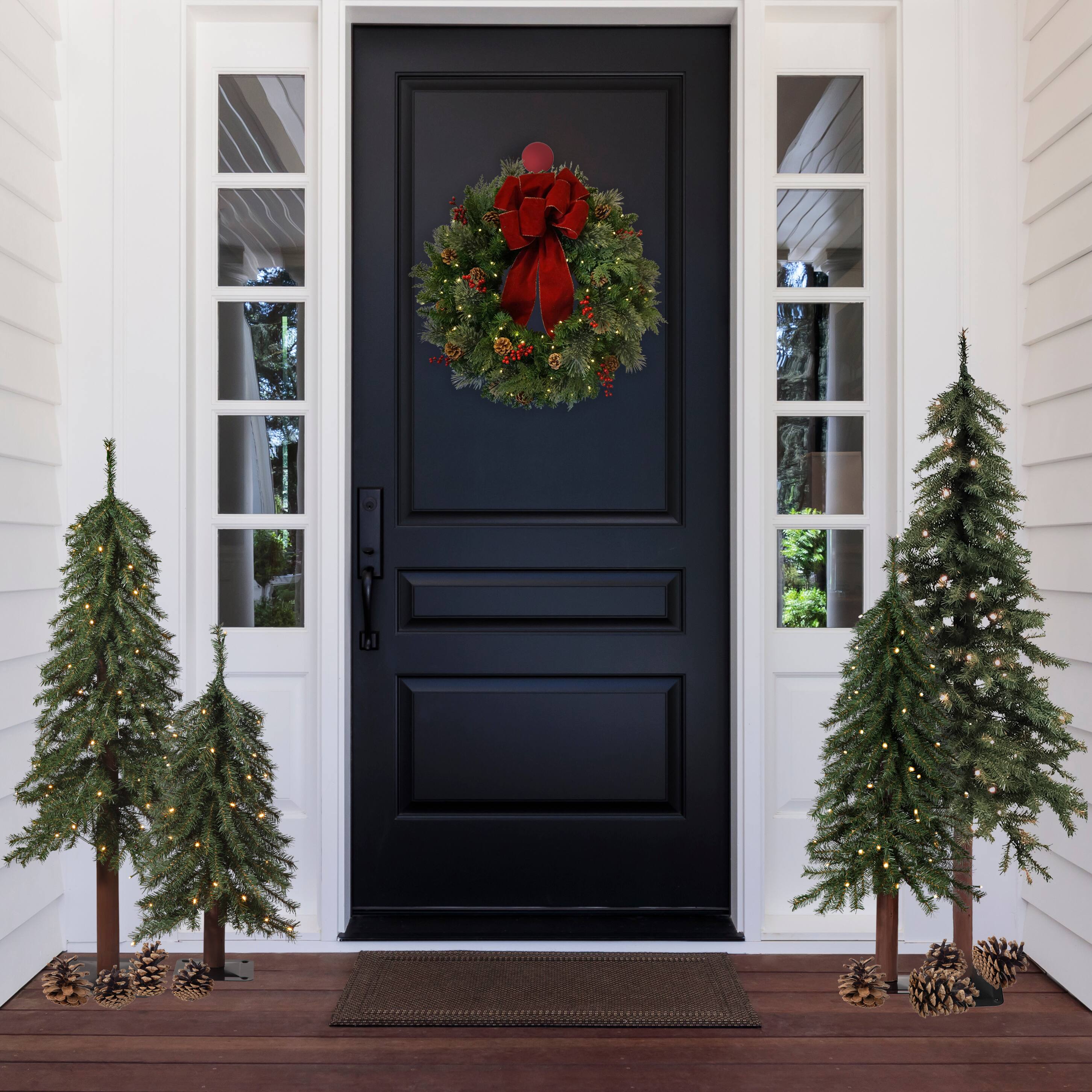 2ft. Pre-Lit Mountain Fir Artificial Christmas Tree with Natural Wood Pole, Soft White Battery Operated LED Lights 