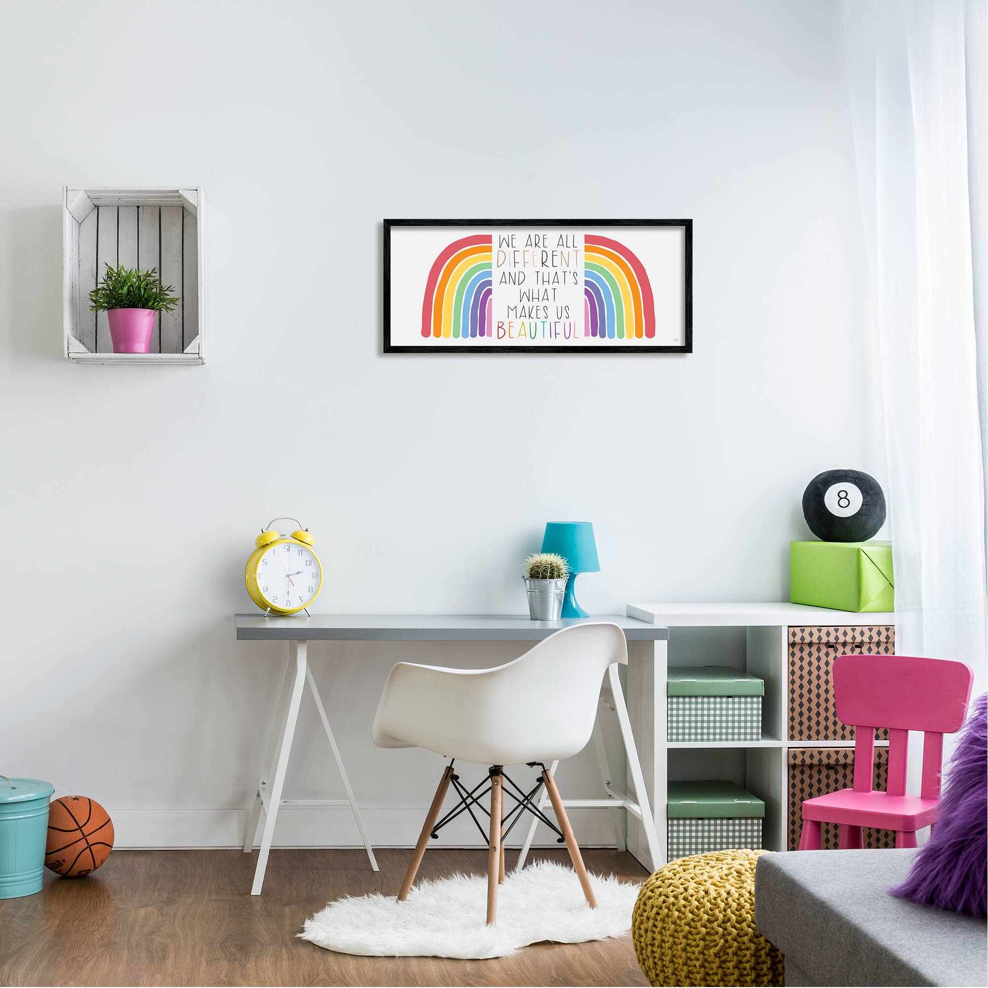 Stupell Industries Bold Rainbow Different Is Beautiful Inspirational Quote Framed Giclee Art