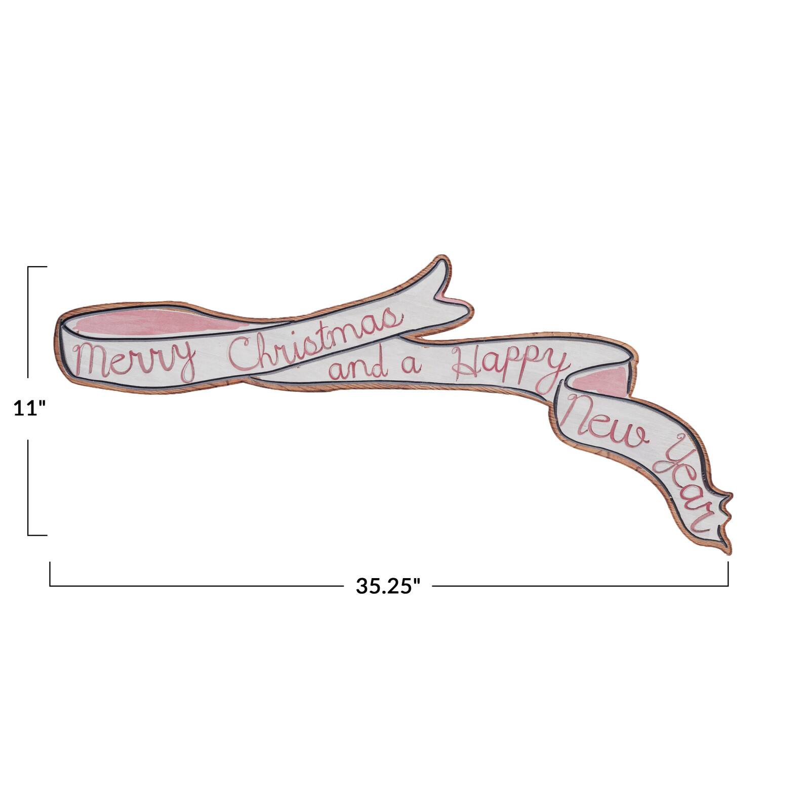 Hello Honey® 35.25" Wood Ribbon Merry Christmas & a Happy New Year Wall Décor