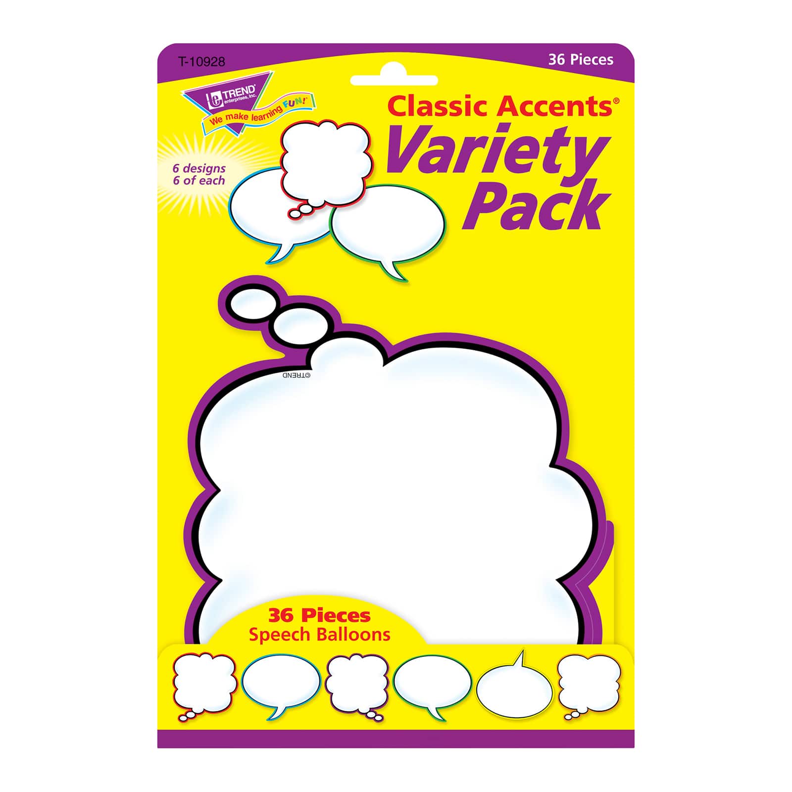 TREND Enterprises® Speech Balloons Classic Accents® Variety Pack, 3 Packs of 36