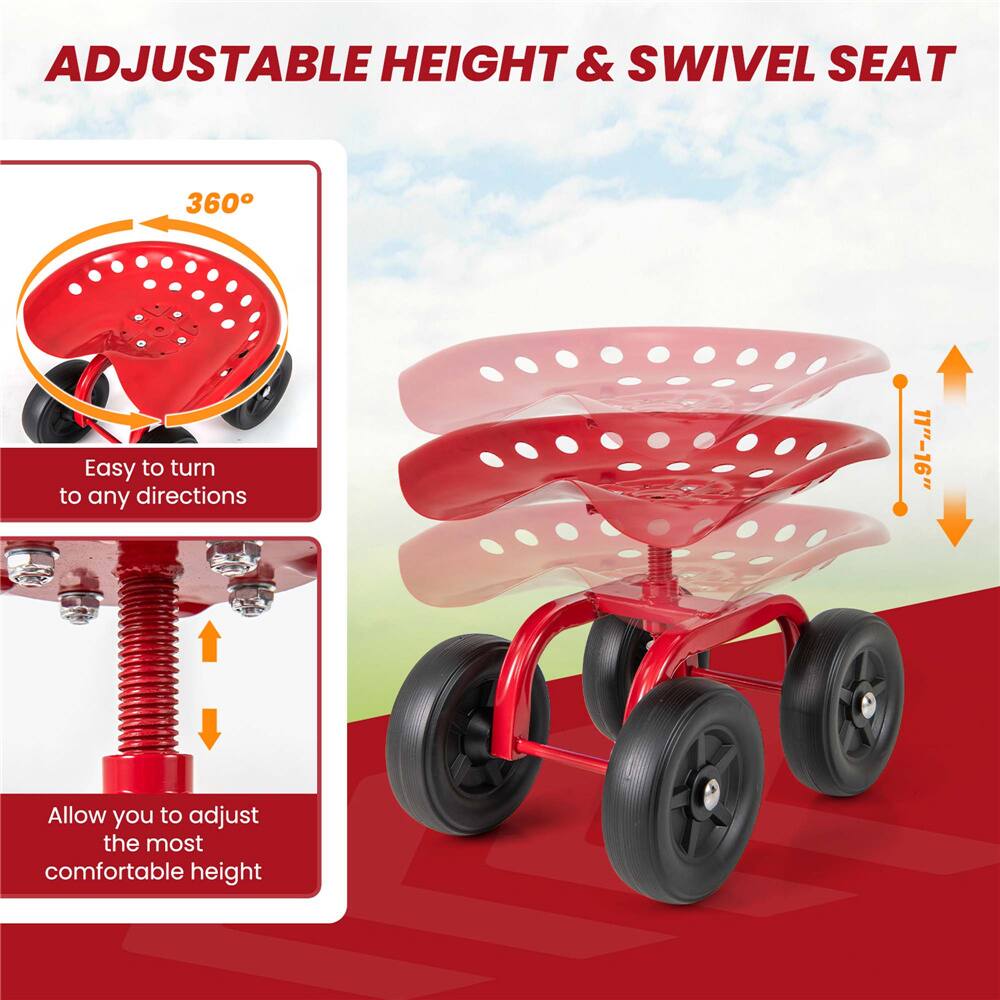 Costway Rolling Garden Cart Heavy Duty Height Adjustable Swivel Work Seat