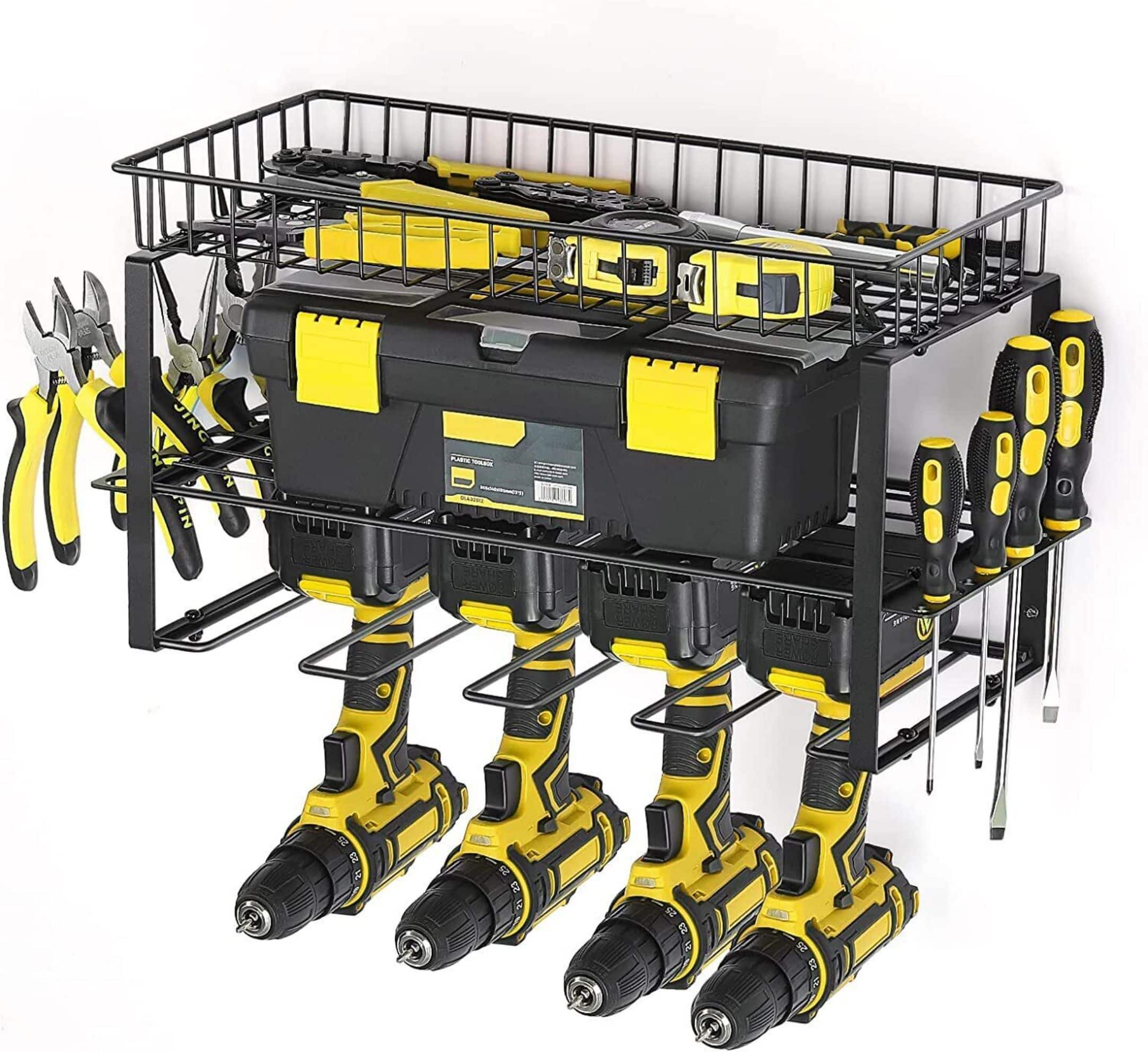 NEX™ 17" Black Wall-Mounted Power Tool Storage Rack with Basket
