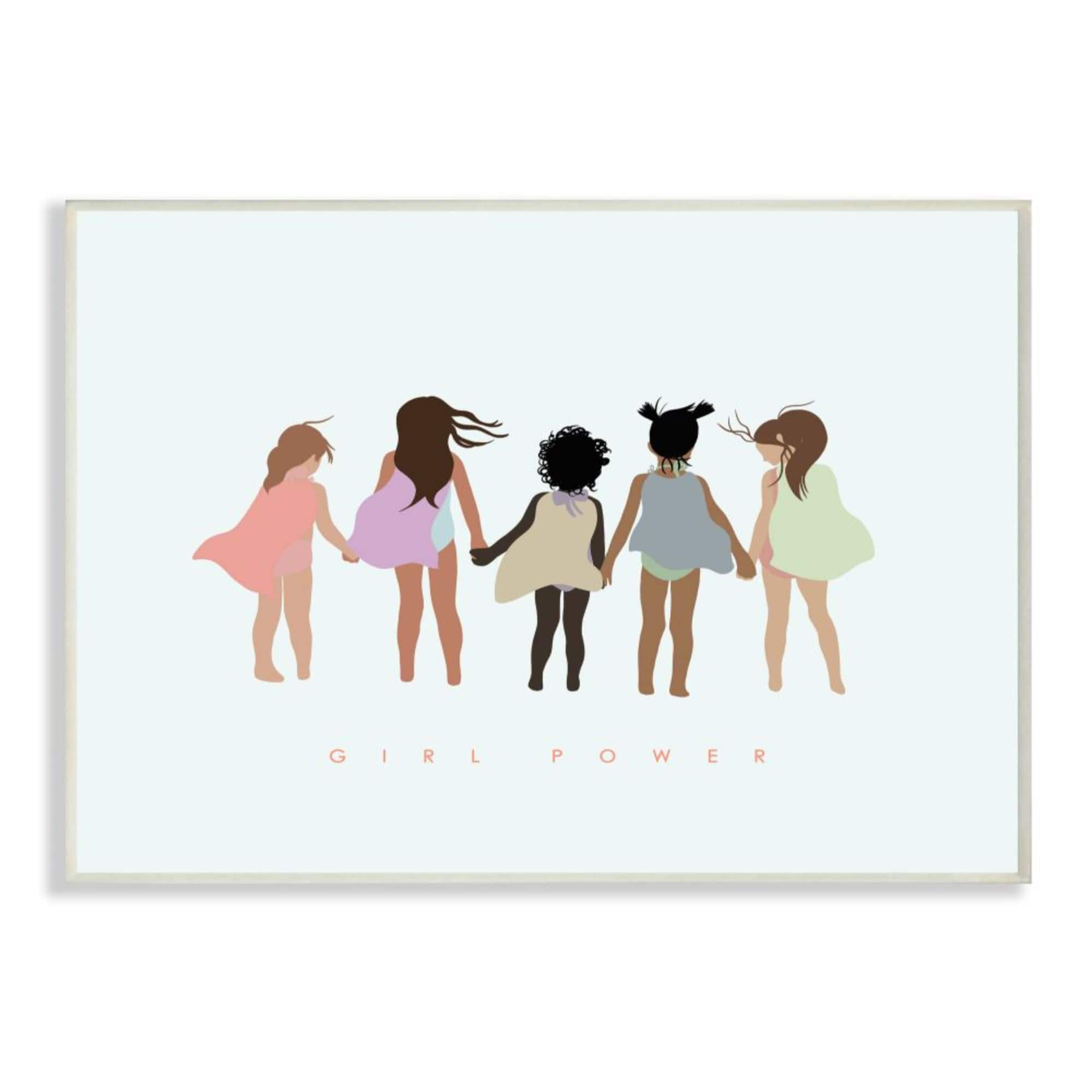 Stupell Industries Girl Power Phrase Inclusive Caped Superheroes Wood Wall Plaque