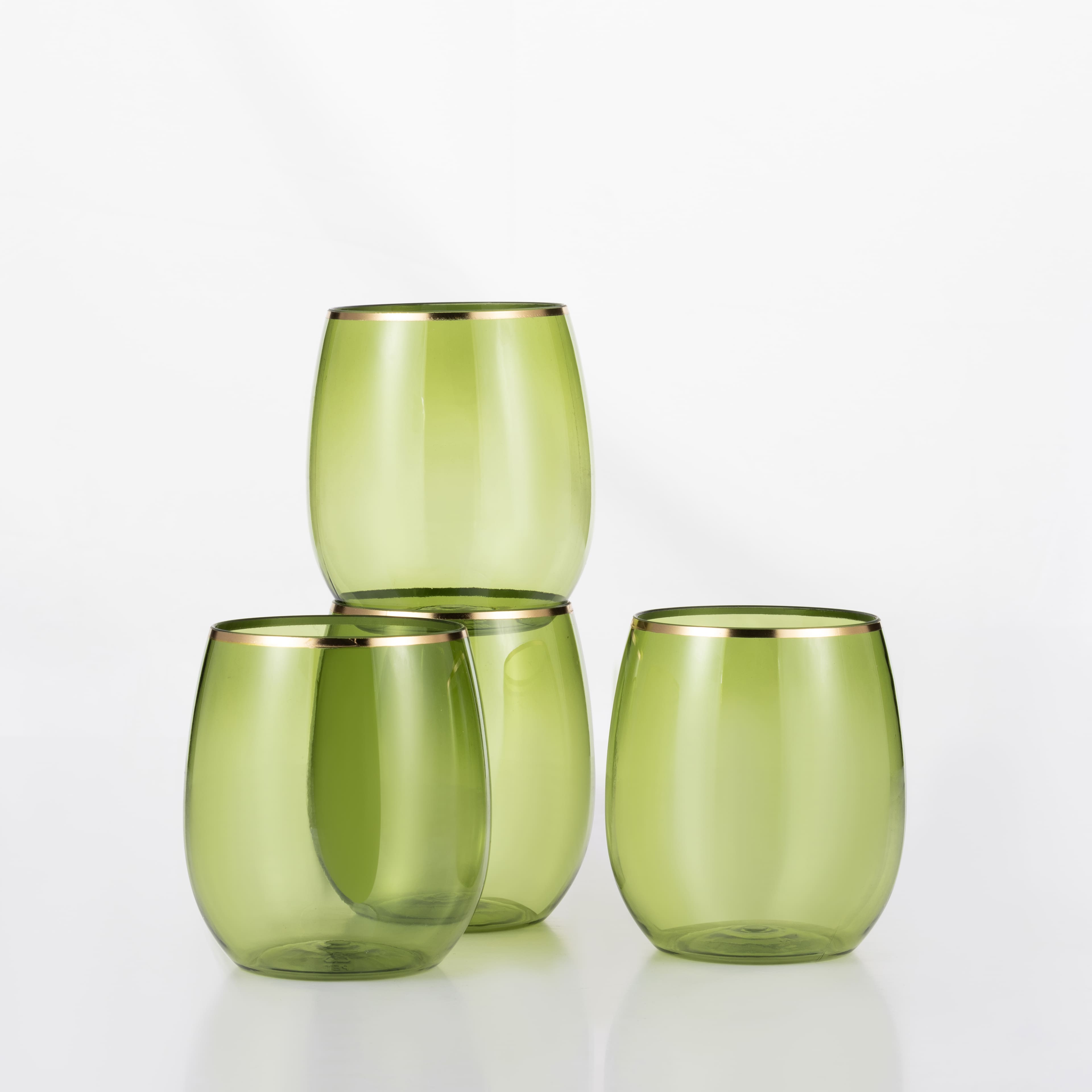 12 oz. Green with Gold Edge Plastic Wine Glasses , 4ct. by Celebrate It™