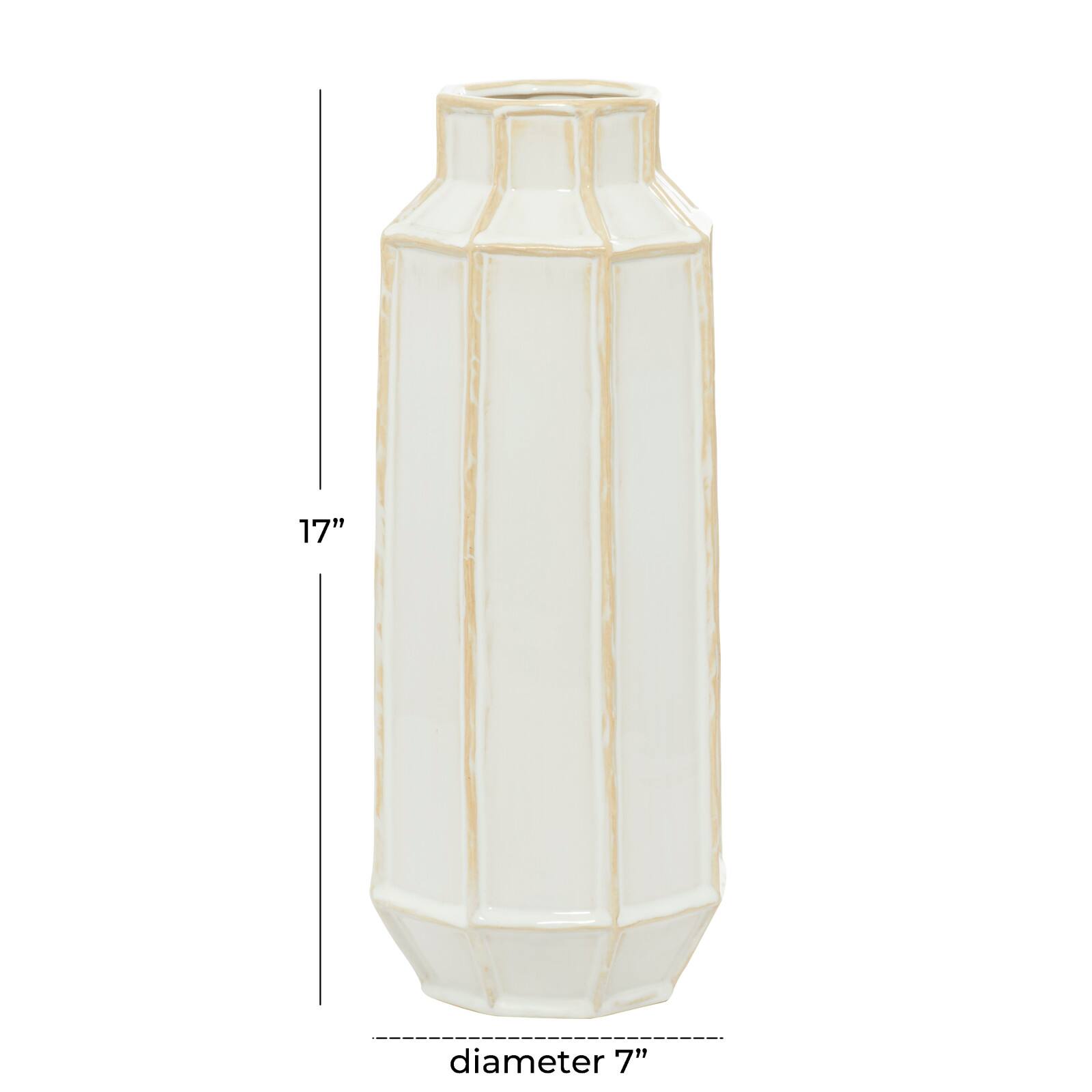 White Ceramic Modern Vase, 7" x 17"