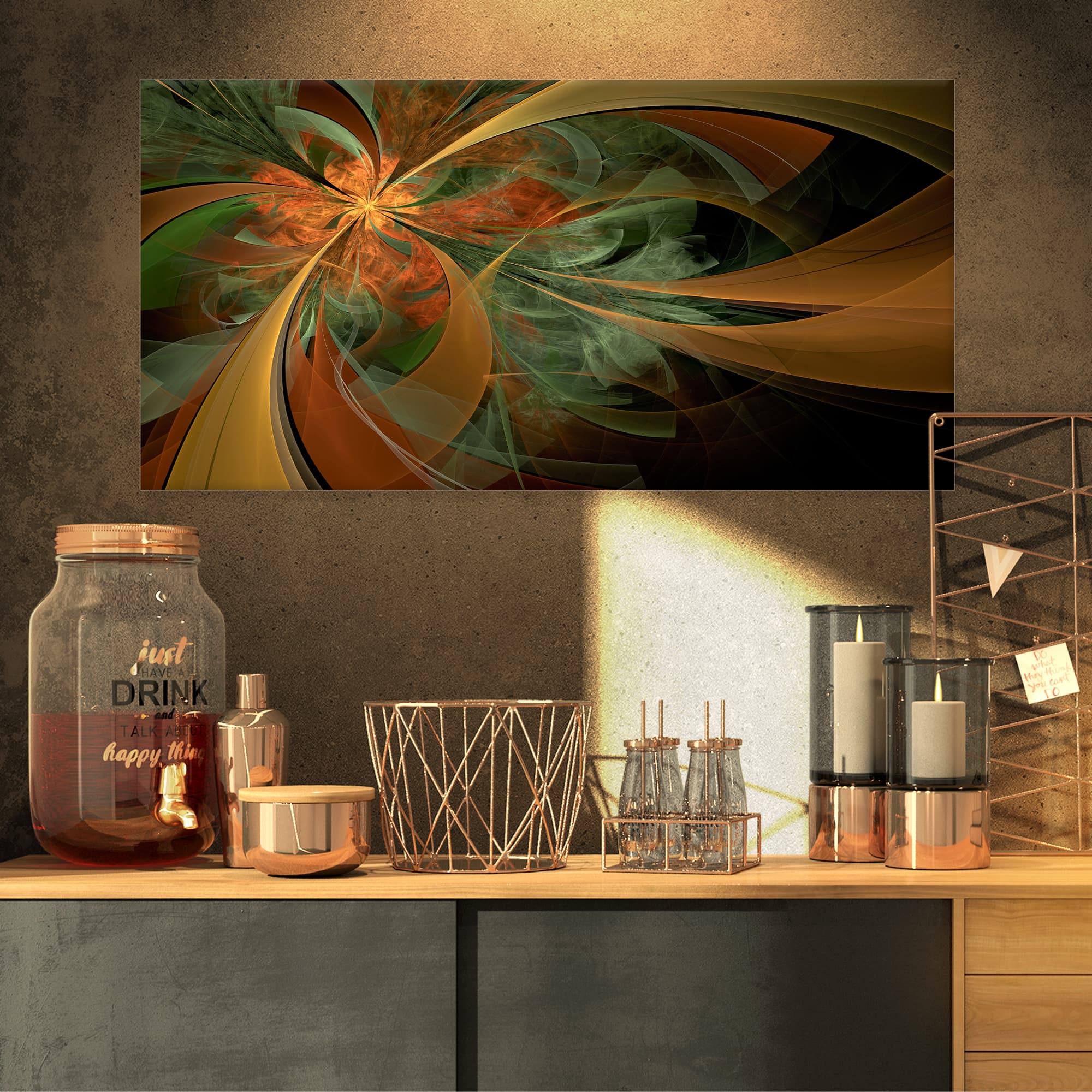 Designart - Symmetrical Orange Digital Fractal Flower