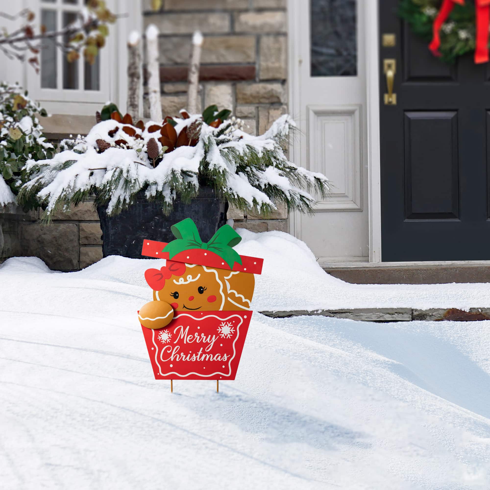 Glitzhome® 2ft. Metal Gingerbread Giftbox Yard Stake