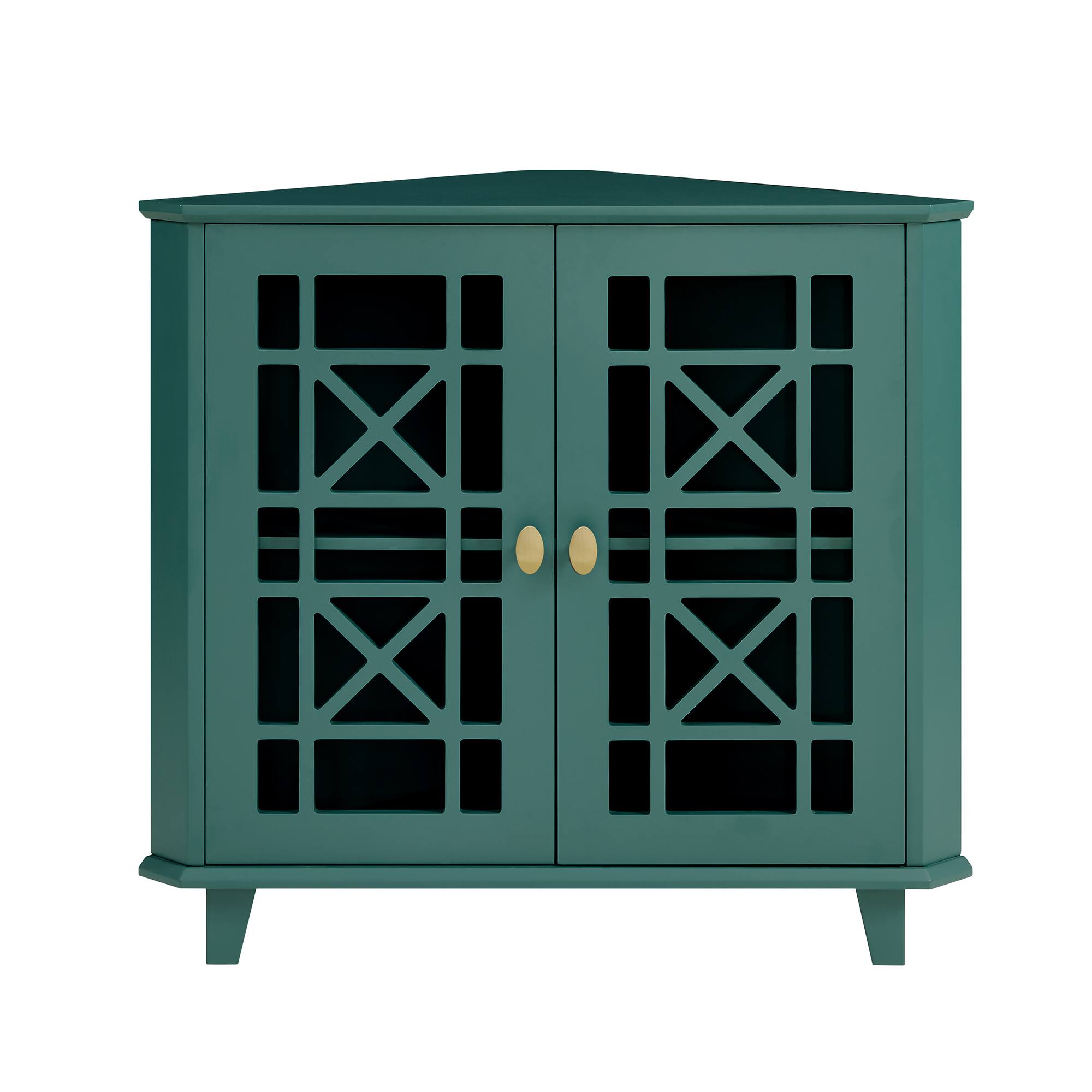 Walker Edison 30" Dark Teal Fretwork Corner Accent Cabinet