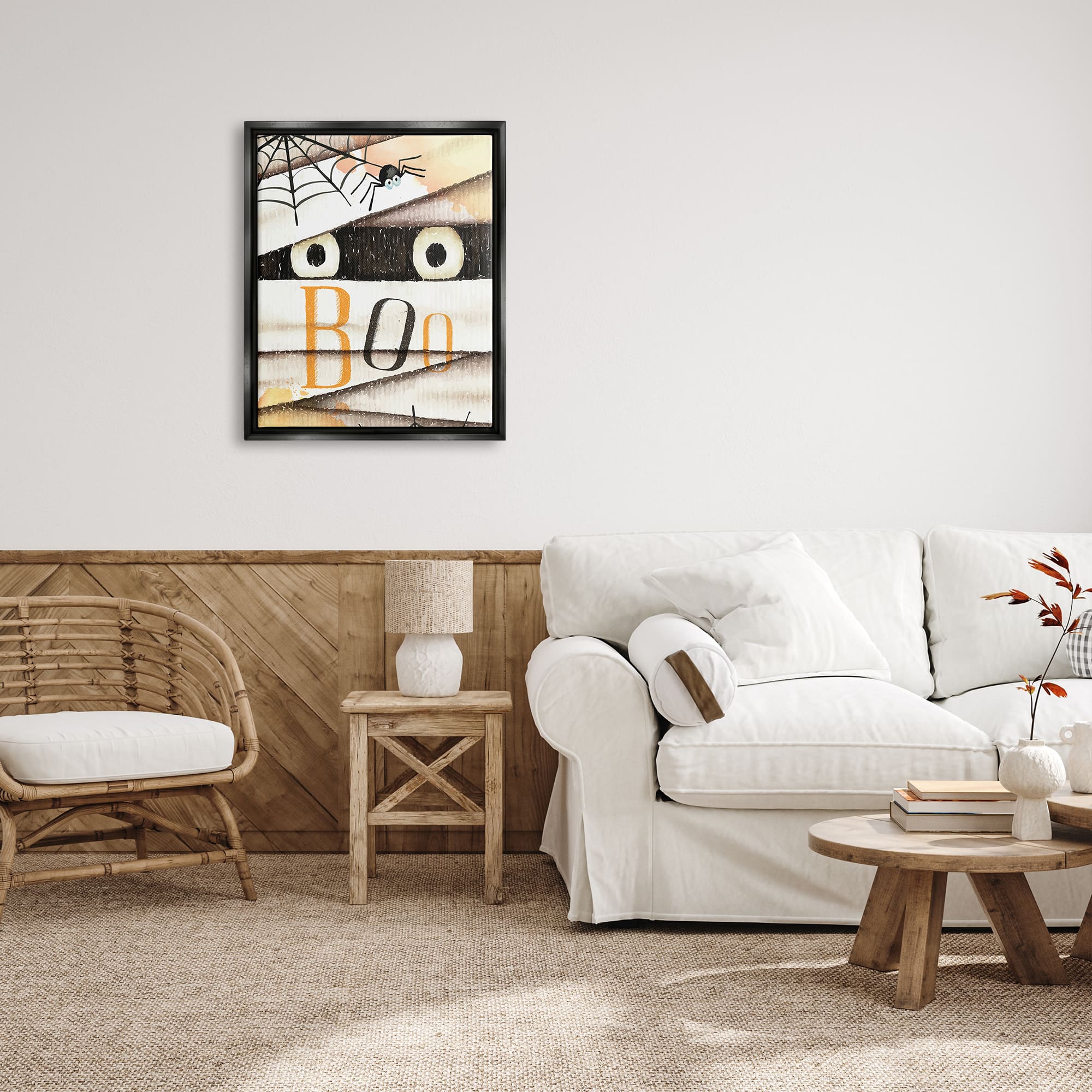 Stupell Industries Boo Creepy Eyes Peeking Framed Floater Canvas Wall Art