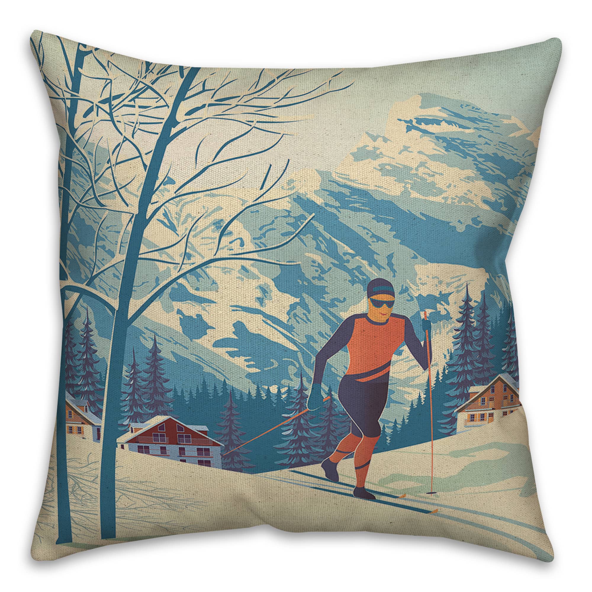 Eat Sleep Ski Repeat 18x18 Throw Pillow