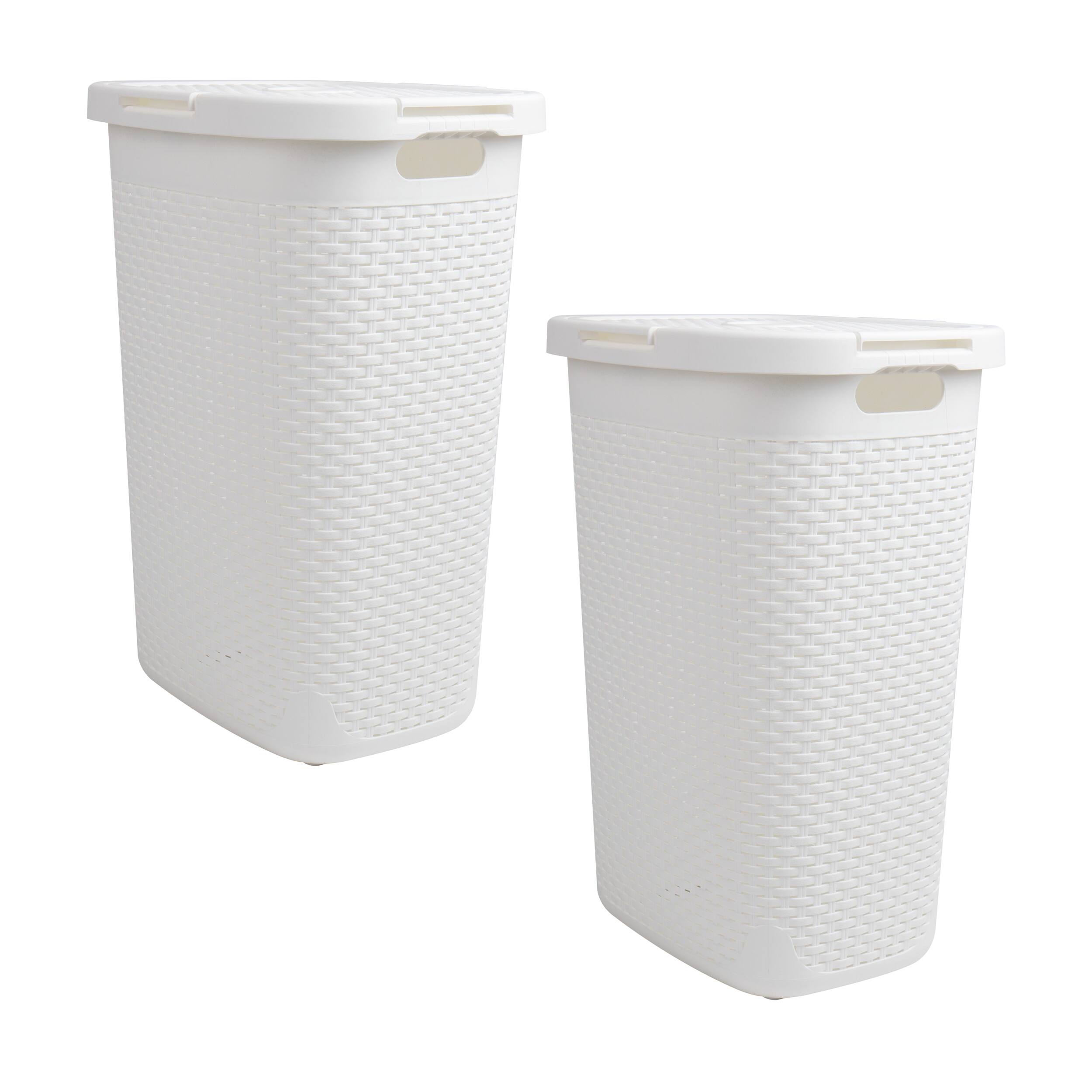 Mind Reader 60L Ventilated Slim Laundry Hamper with Cut Out Handles & Attached Hinged Lid, 2ct.