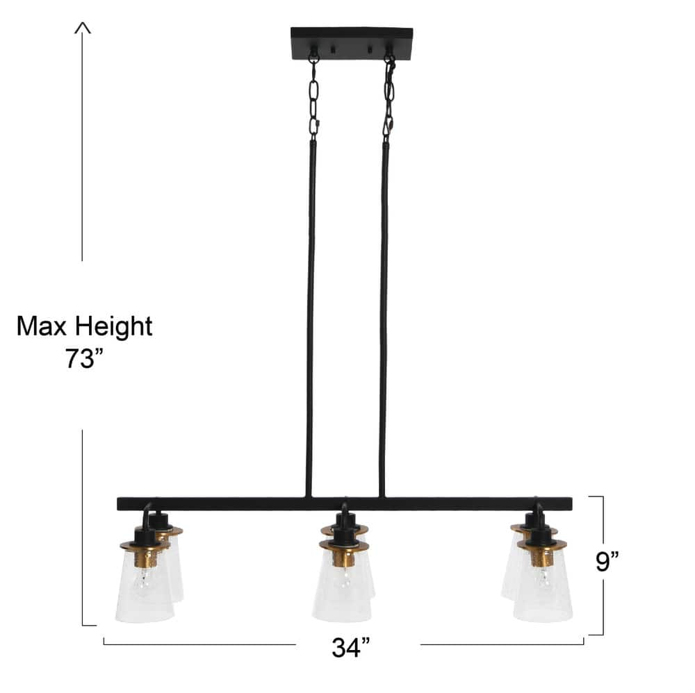Hello Honey® Robert Stevenson Lighting Jameson Metal & Seedy Glass 6-Light Linear Chandelier