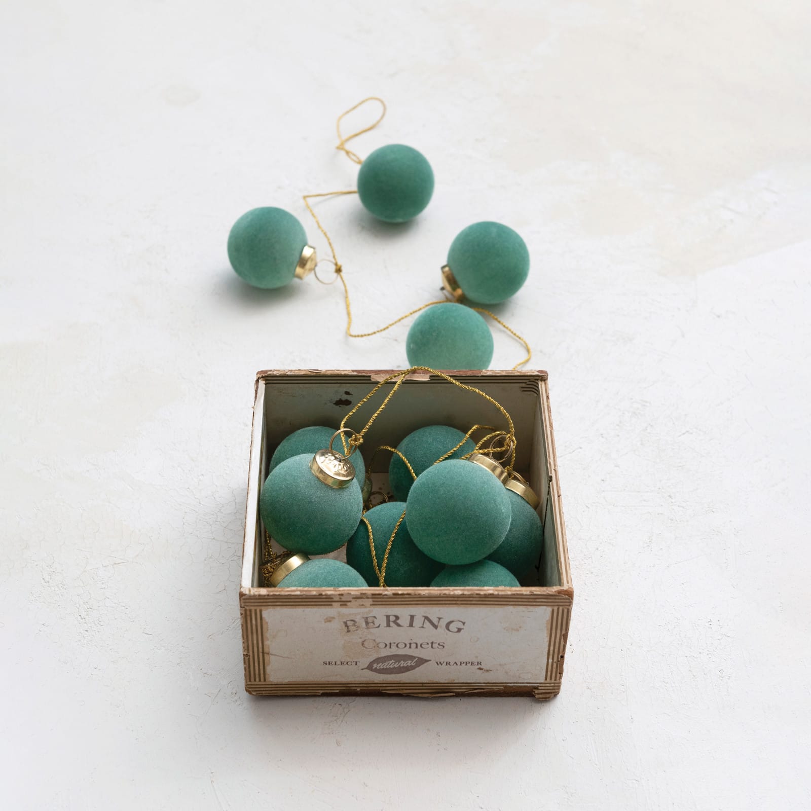 Hello Honey® 6ft. Mint Flocked Glass Ball Ornament Garland