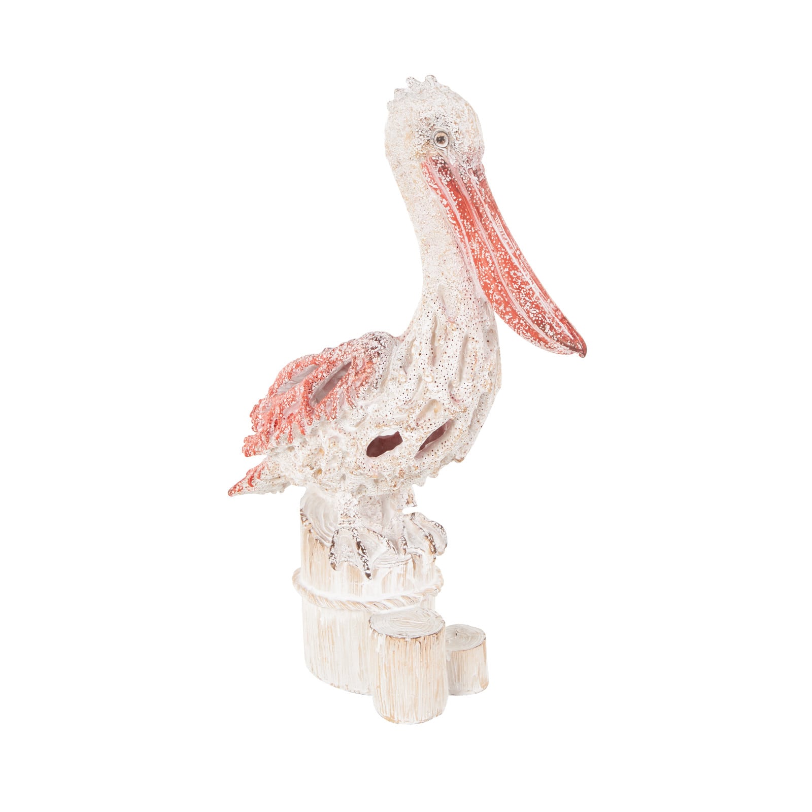 13.25" Pelican Textured Decorative Sculpture with Feathers & Round Blocks
