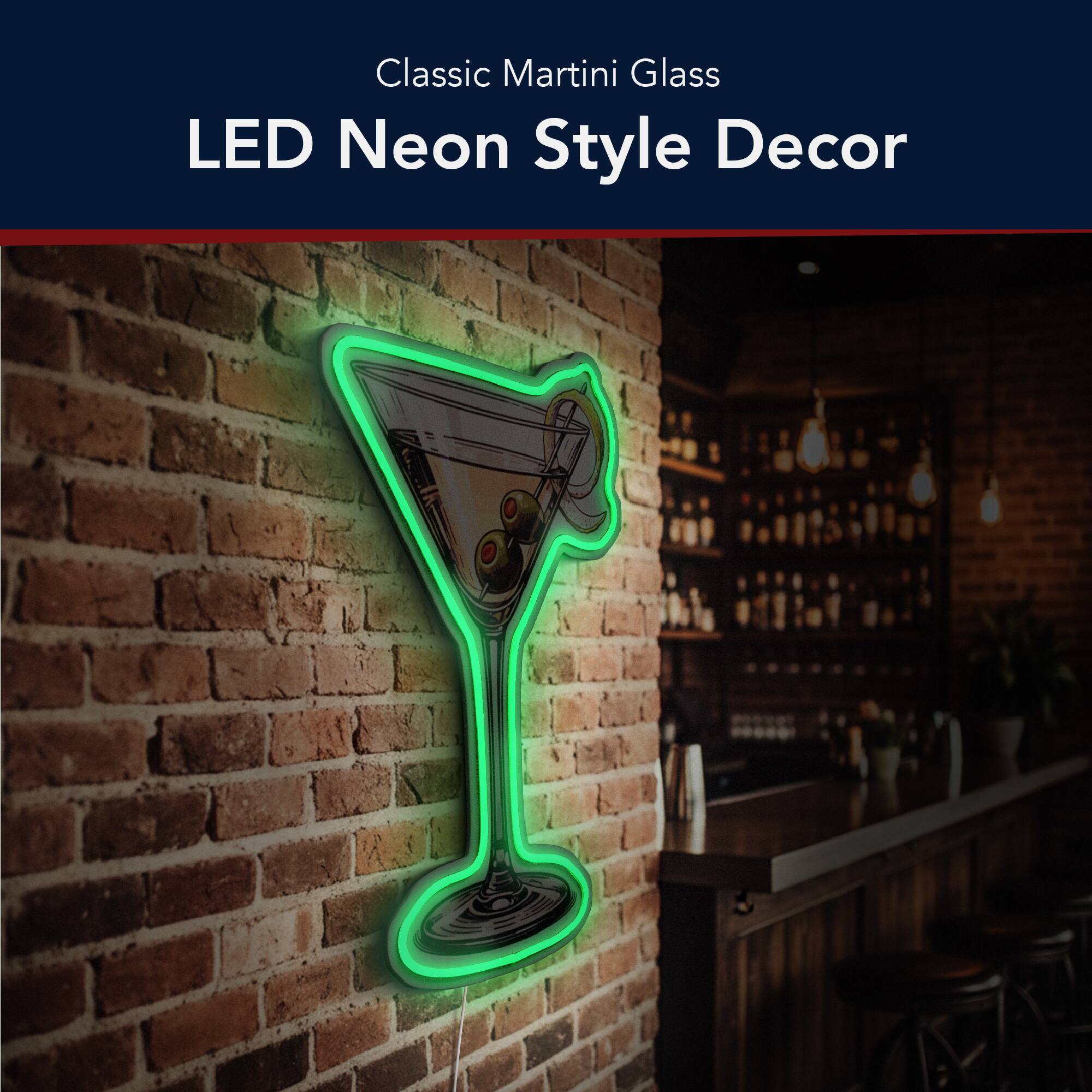 American Art Decor 12" x 20" Martini Glass LED Plaque Sign