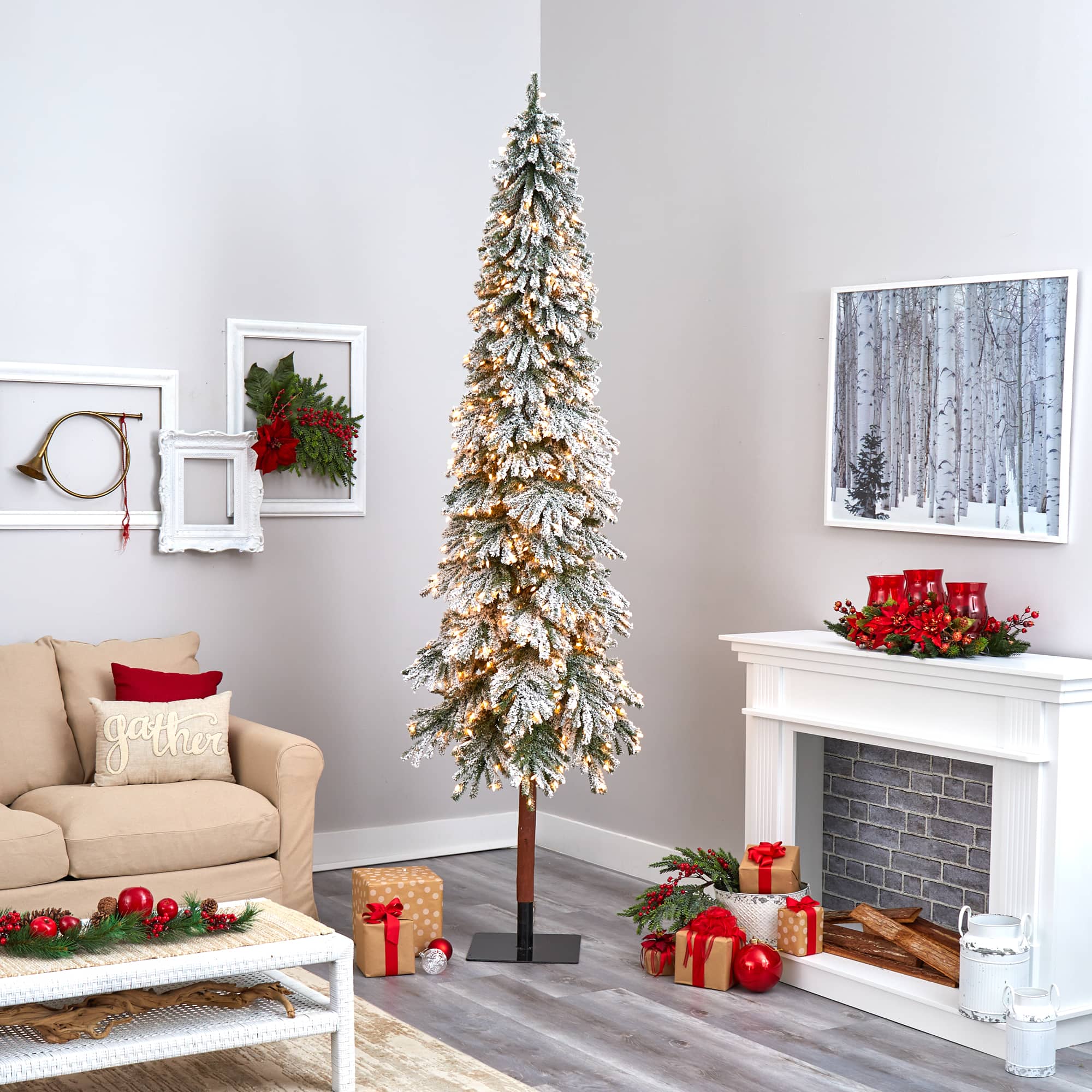 9ft. Pre-Lit Flocked Grand Alpine Artificial Christmas Tree, Clear LED Lights