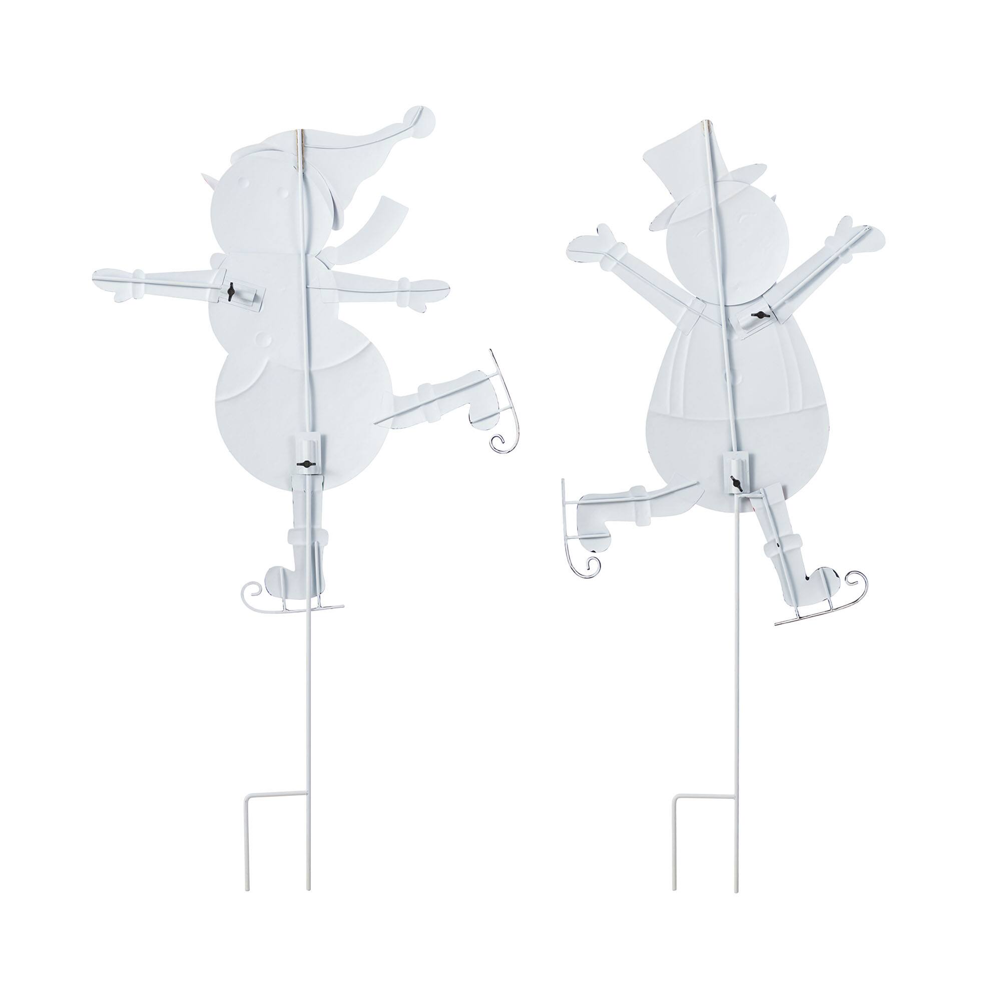 Glitzhome® 36" Metal Christmas Skiing Snowmen Yard Stake Set