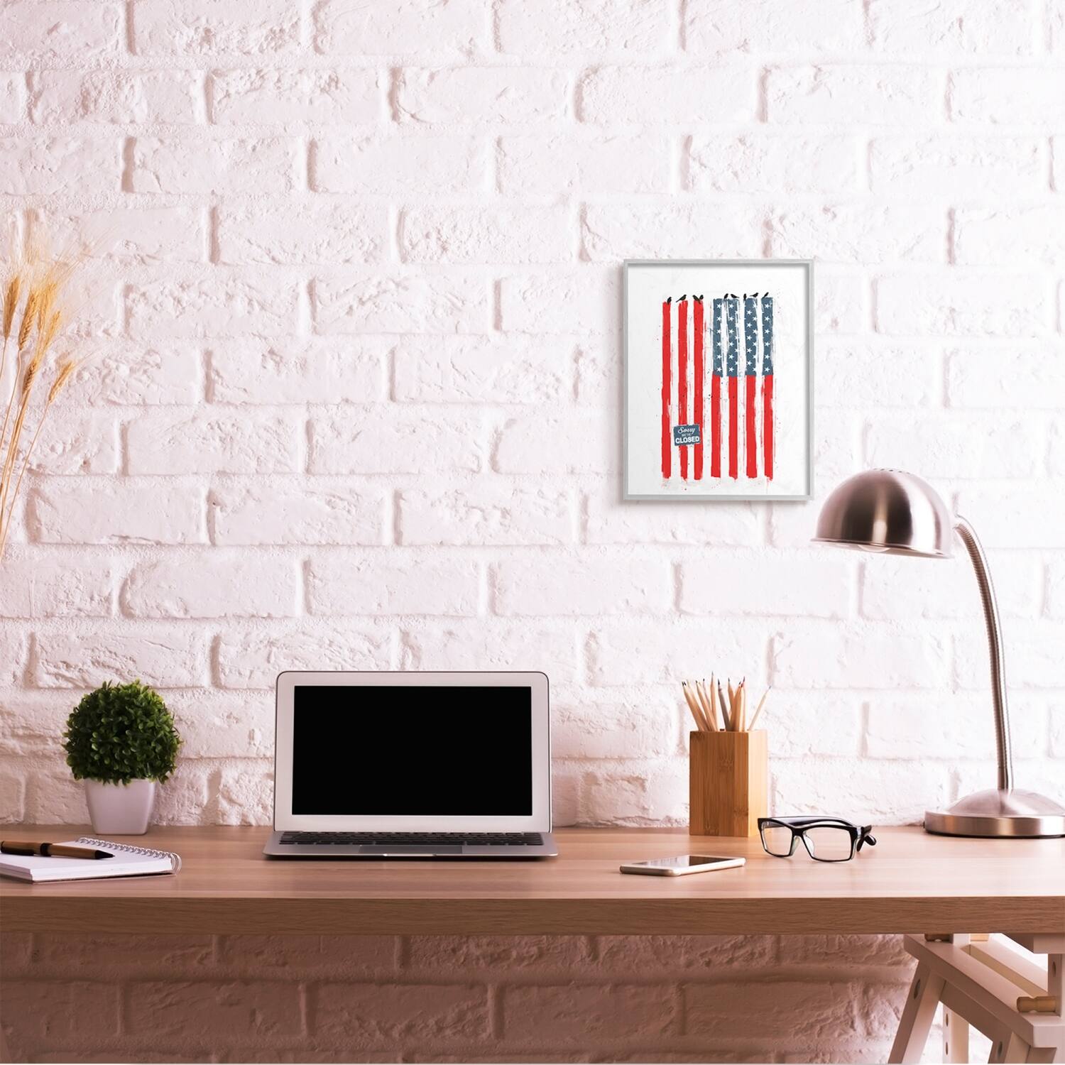 Stupell Industries American Flag Birds on Wall Political Statement Framed Giclee Art