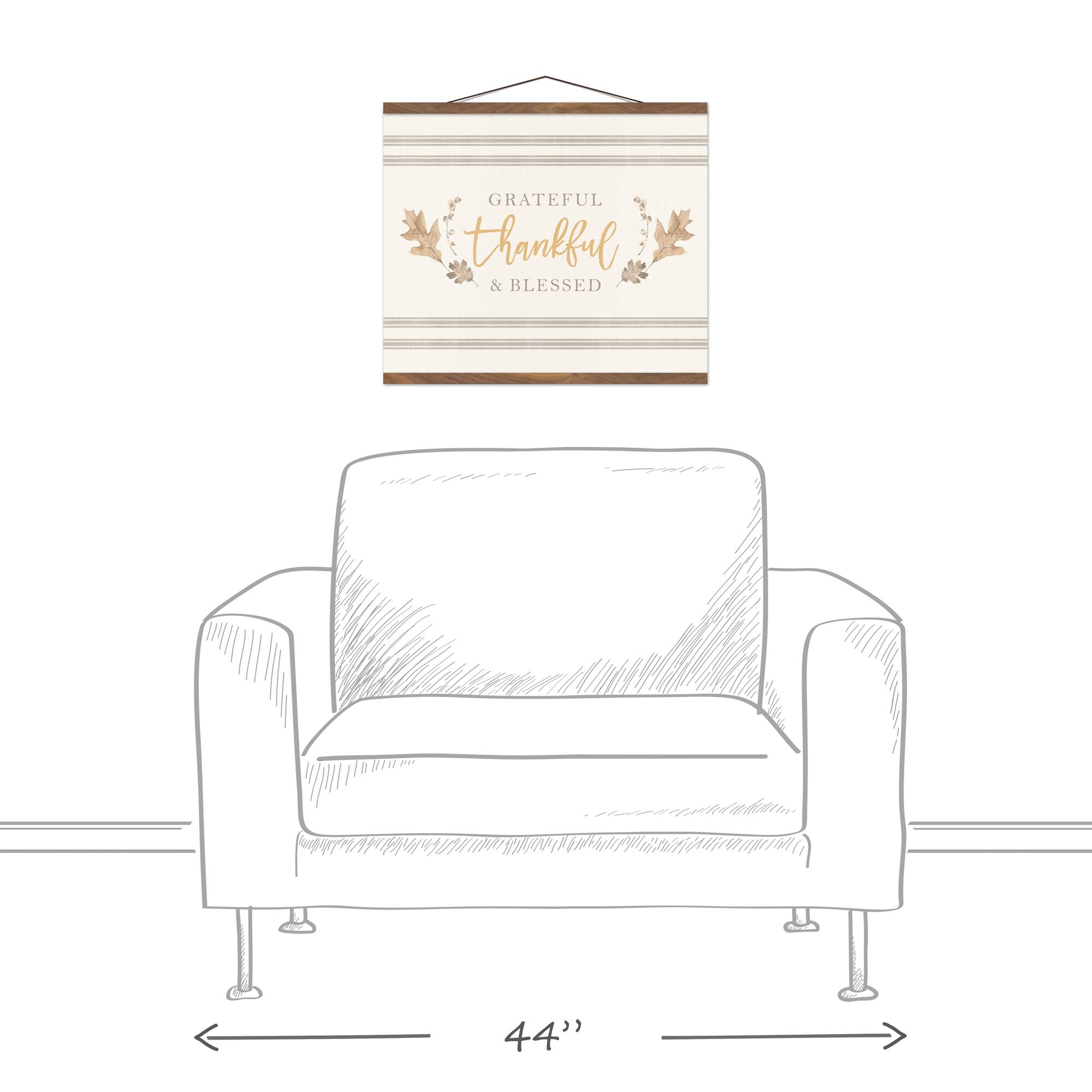 Grateful Thankful Blessed Stripes Teak Hanging Canvas