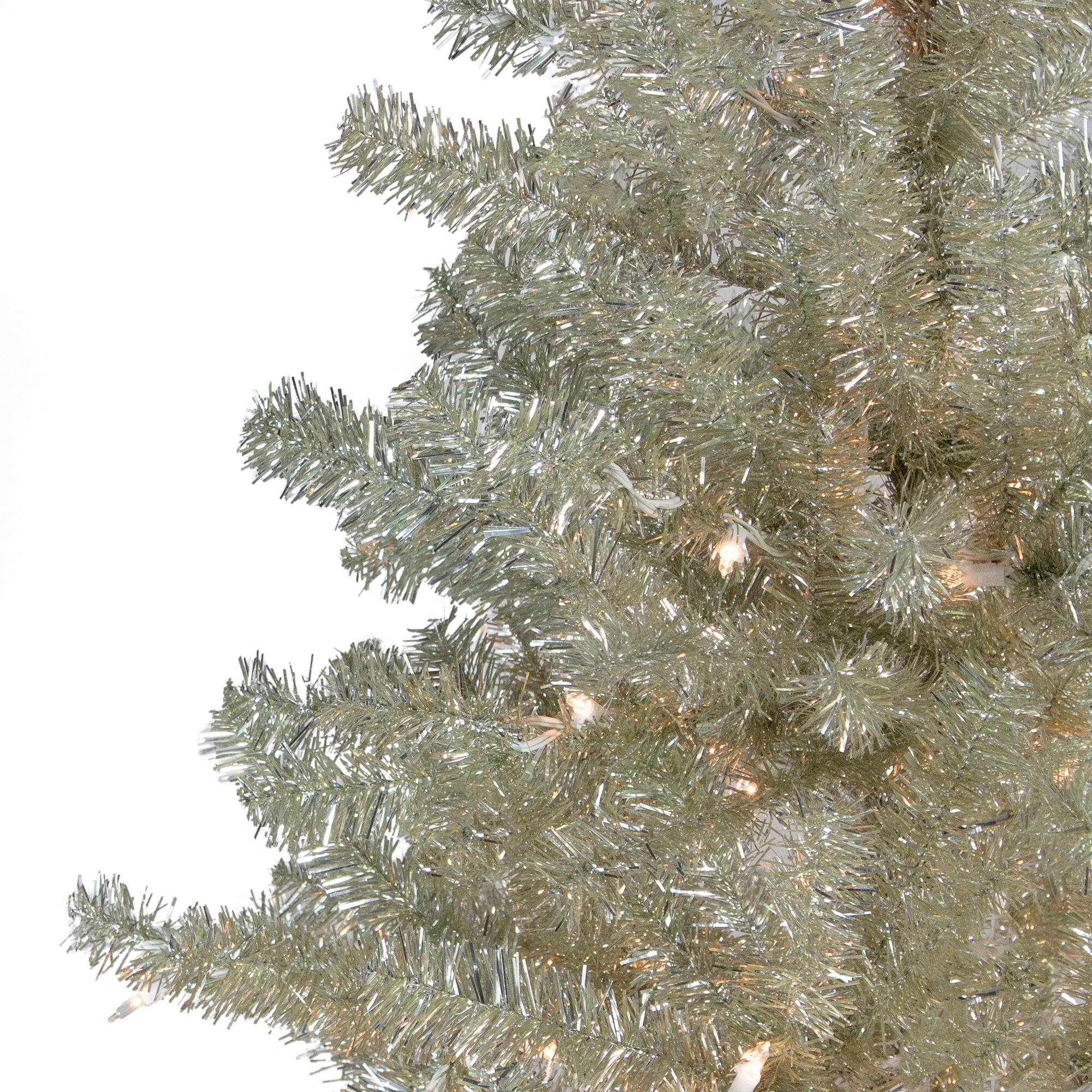 6ft. Pre-Lit Silver Champagne Tinsel Artificial Christmas Tree, Clear Lights