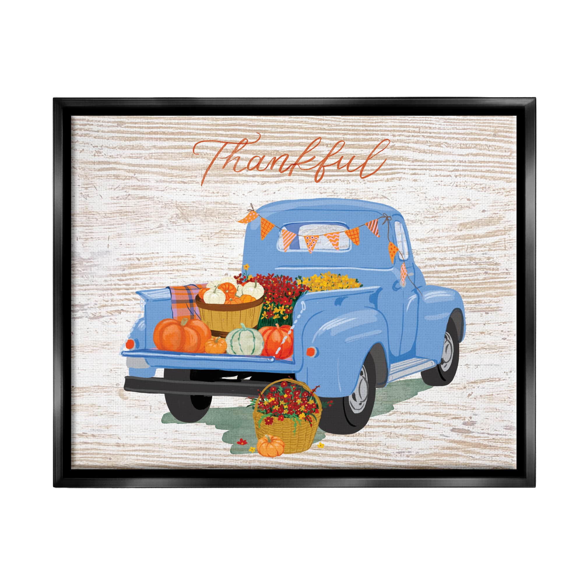 Stupell Industries Thankful Farmhouse Harvest Truckload Framed Floater Canvas Wall Art