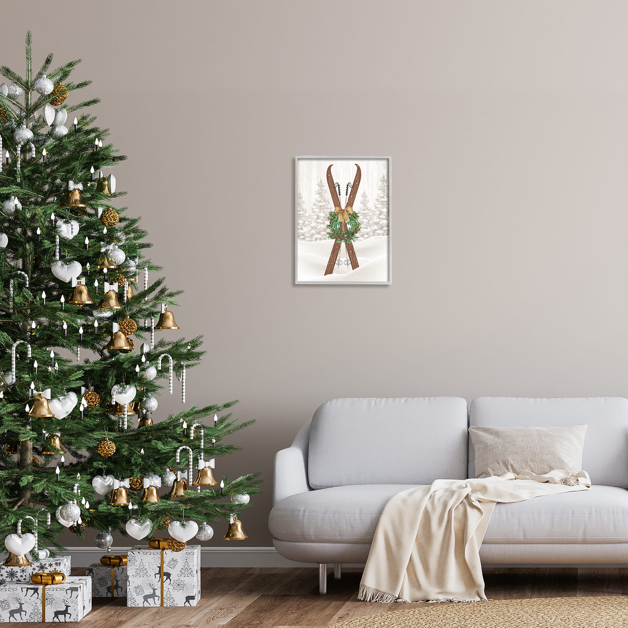 Stupell Industries Winter Skis Holiday Wreath Framed Giclee Art