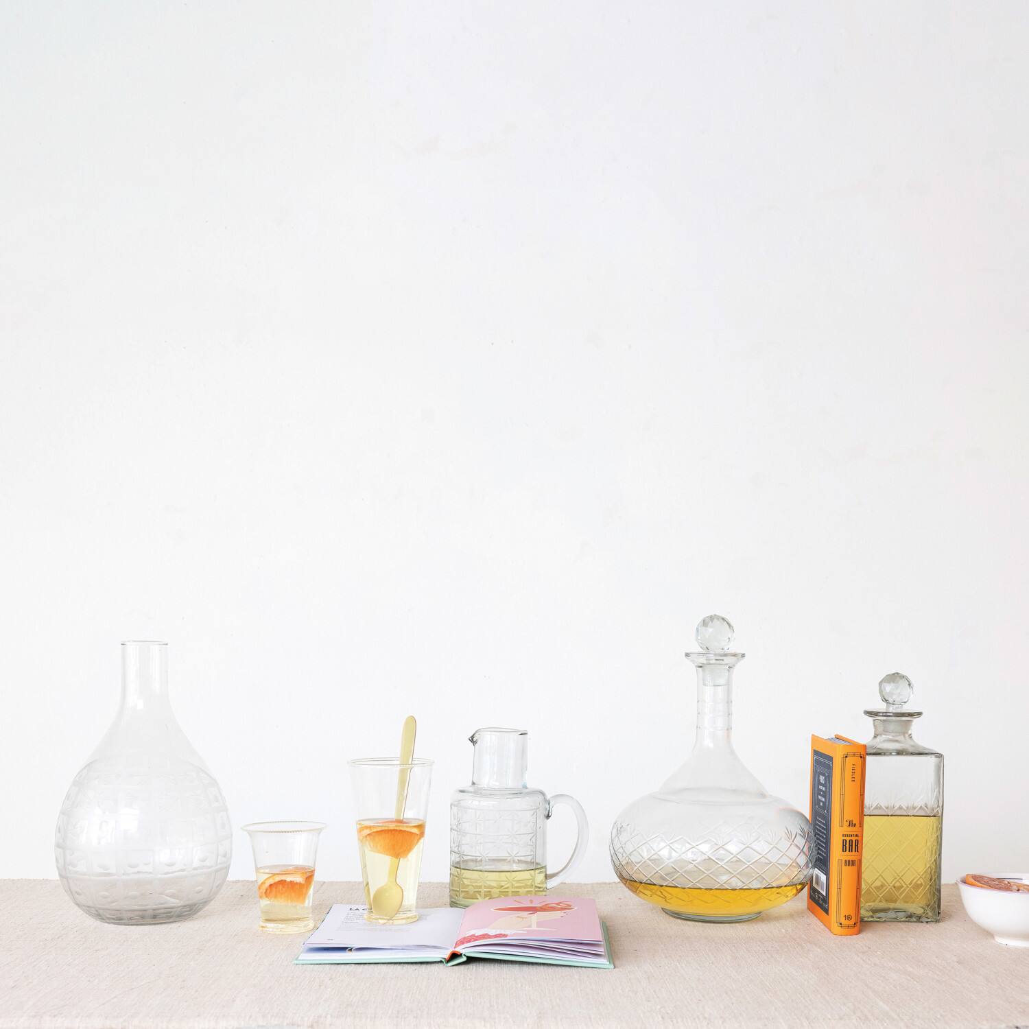 Hello Honey® 4" Clear Round Glass Drinking Glass with Debossed Rim & Base, 6ct.