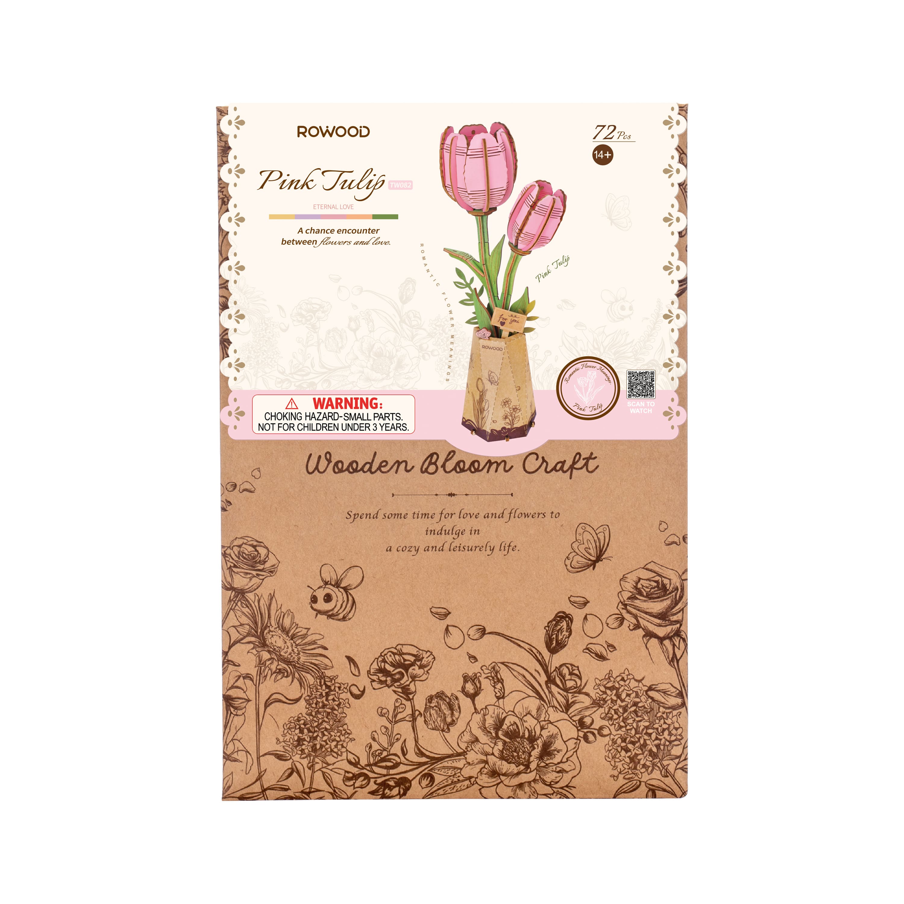 Rowood Pink Tulip Wooden Bloom Craft