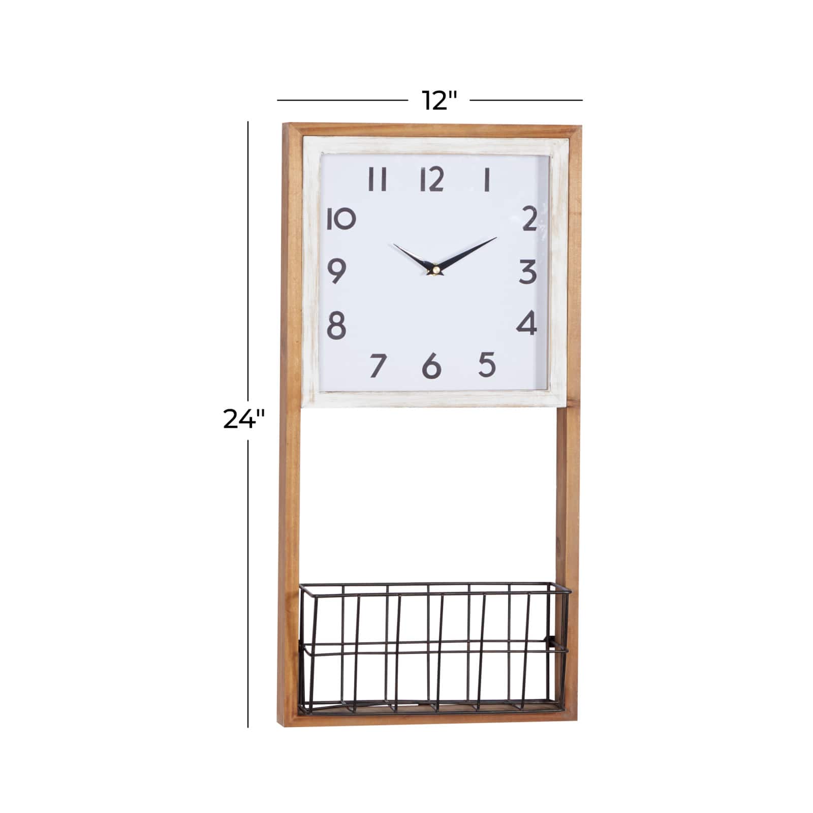 Brown Wood Farmhouse Wall Clock, 24" x 12" x 4"