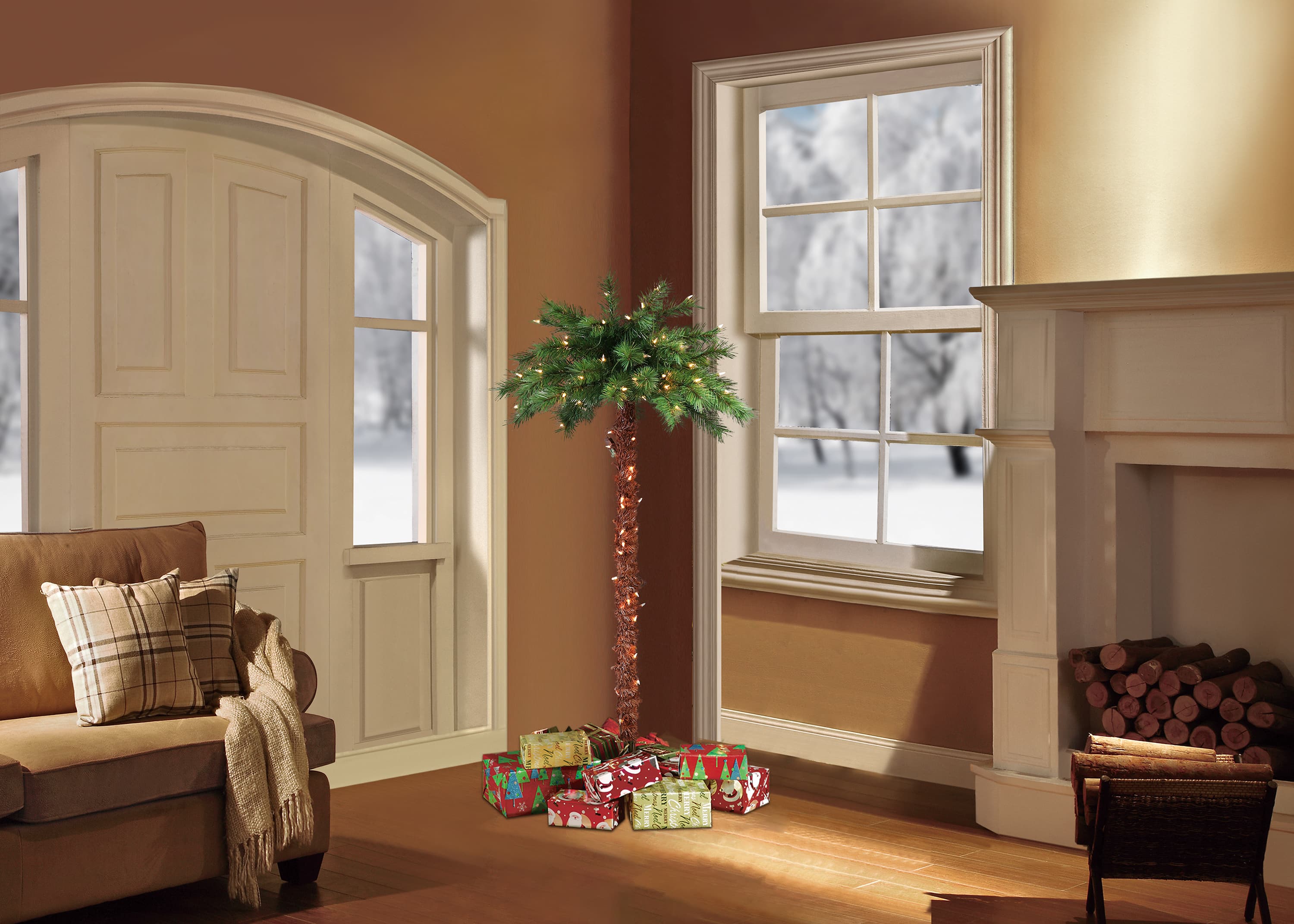 6 Pack: 4ft. Pre-Lit Artificial Palm Tree, Clear Lights